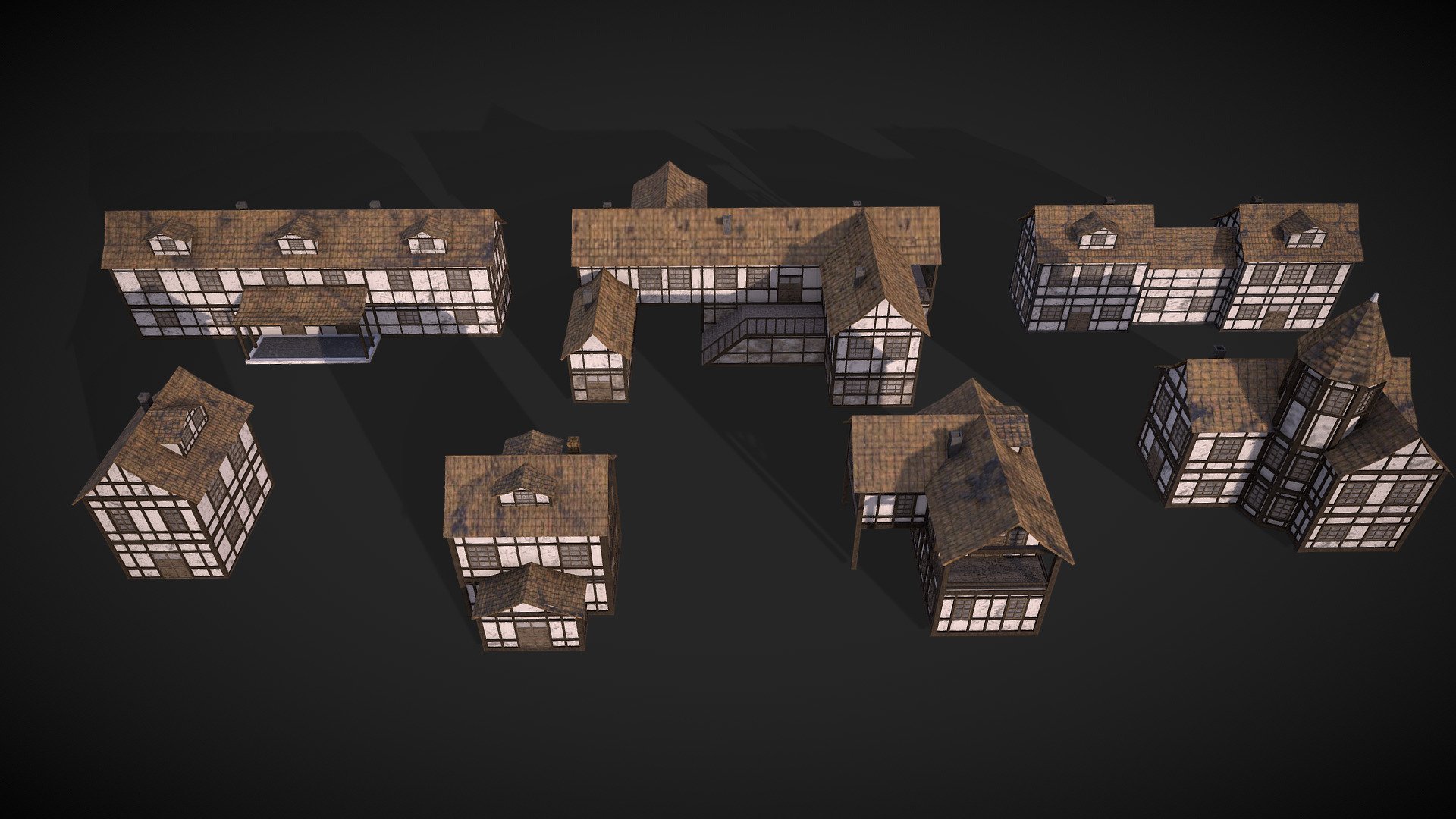 NEW UPDATE (11.08.2021)
-Added 2k textures,blender file,unreal ready fbx 

Contains 2k PBR Textures (14) : 

Blender File
Unreal Ready FBX

Set of 7 medieval low poly houses with unreal ready pbr materials