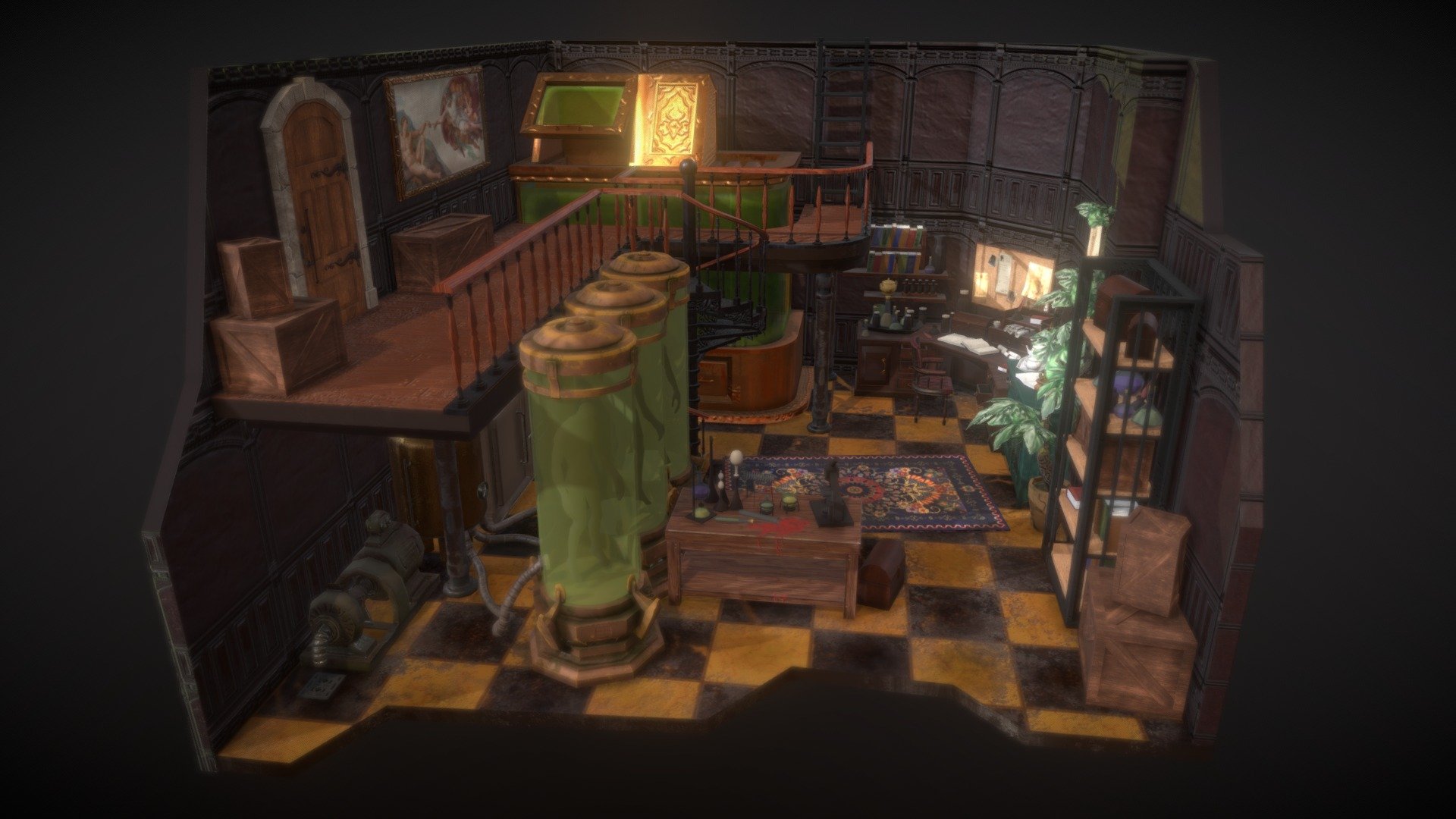 A interior concept i made for uni. Inprised by the Witcher3
Made using maya, substance painter. mudbox and zbrush.

Paintings on the wall created by Michelangelo and Leonardo Da Vinci

Hope you all like it