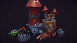 Goblin Explosives Package world, warcraft, goblin, trap, barrel, orc, bomb, siege, tnt, explosive, battle, rocket, dynamite, untiy3d, unrealengine, firework, royale, landmine, fortnite, weapon, handpainted, blender, blender3d, gameasset, stylized, war, gameready