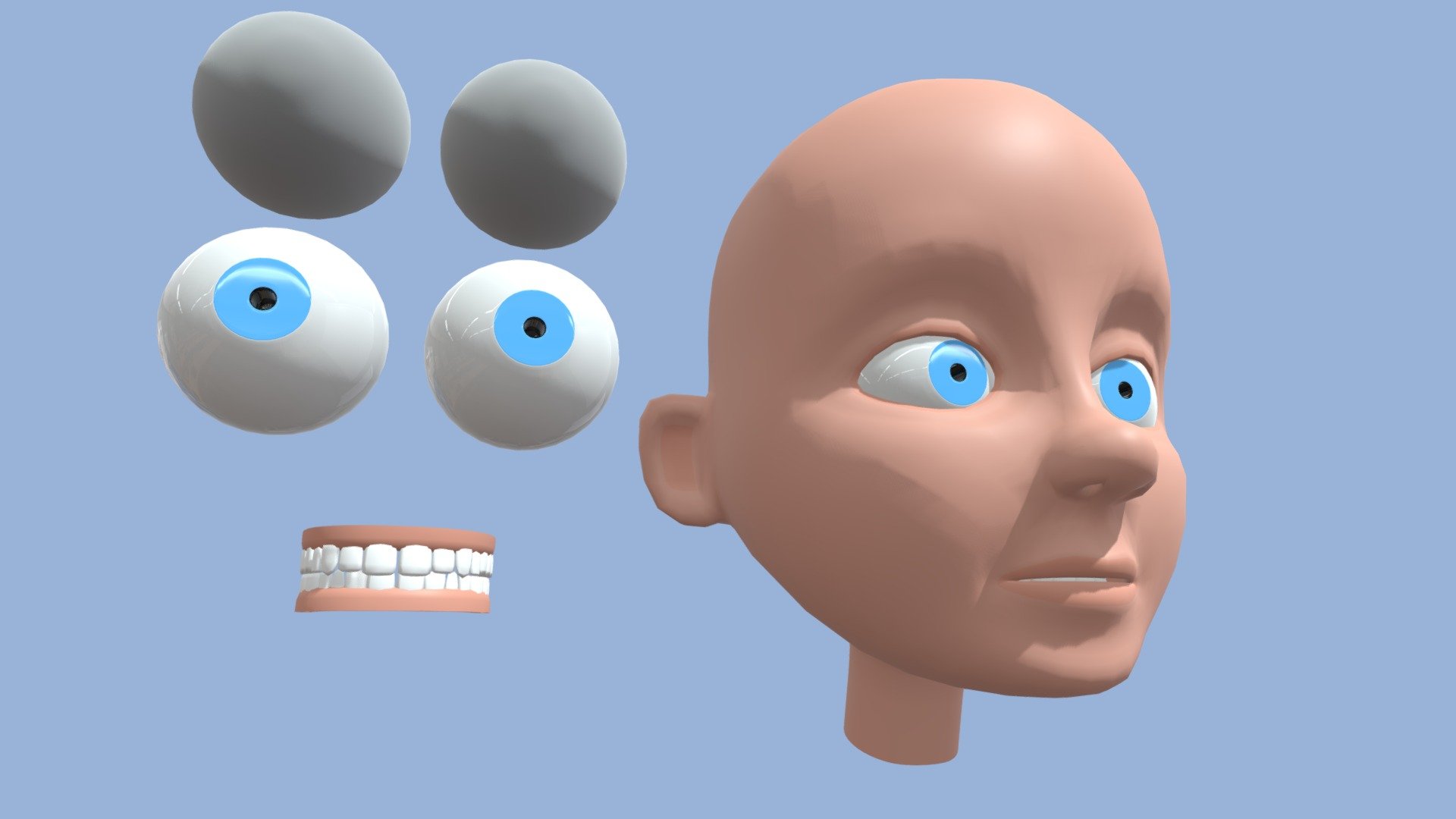 High Quality base mesh of a cartoon male/female character. You will find:




face

teeth (already inside the mouth)

gums (already inside the mouth)

eyes

tongue

the inside of the mouth


the inside of the nose




base colours already applied



uv unwrapping of the face already done

RETOPOLOGY done carefully
