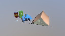 Outdoor Props - 8 pack tent, camping, assets, b3d, pack, adventure, folding, table, flashlight, props, shovel, outdoors, garbagebin, blender, axe, gasdrum