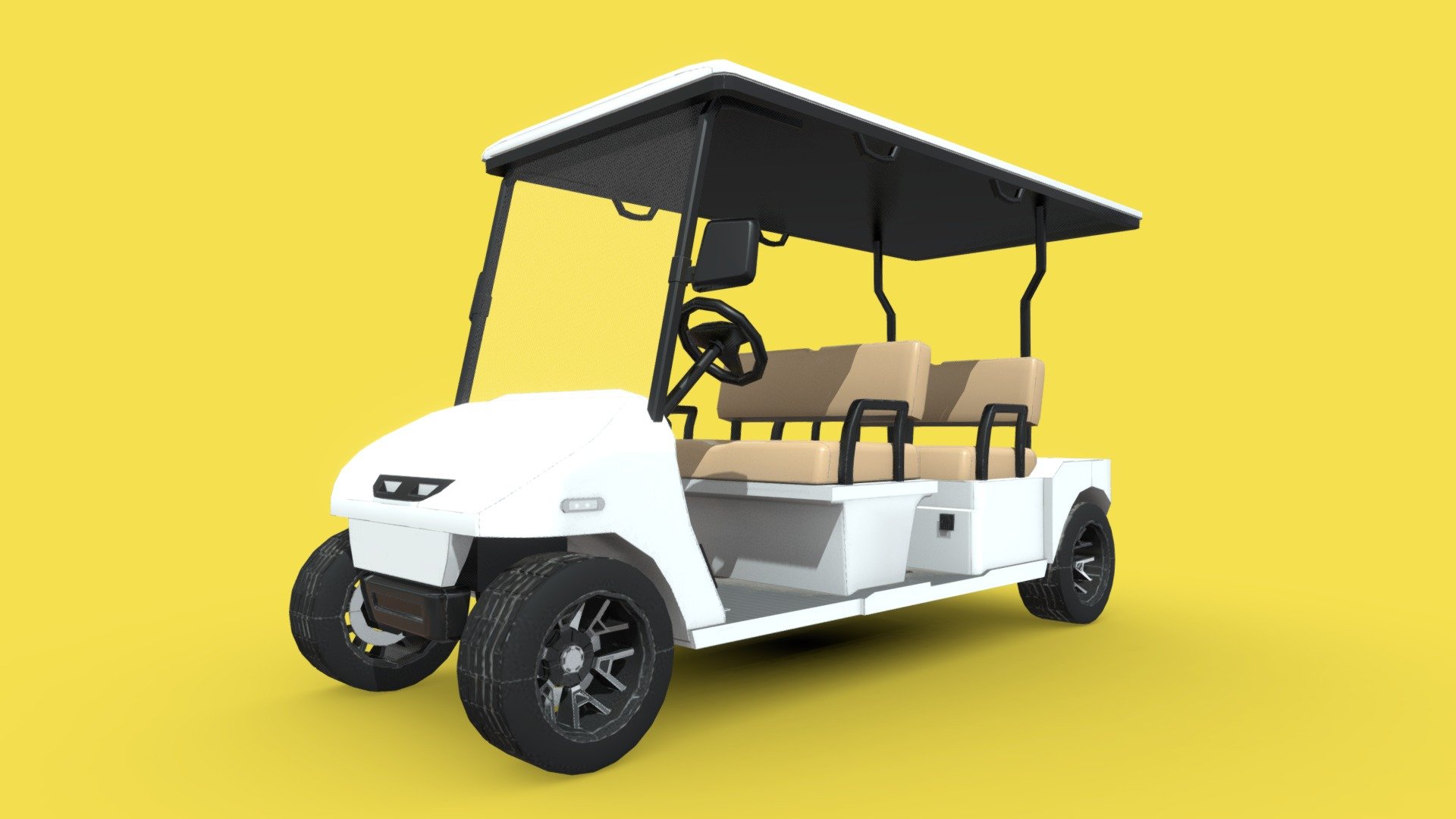 golf cart or golf buggy is a small vehicle designed originally to carry two golfers and their golf clubs around a golf course or on desert trails with less effort than walking.

If you like this 3d model, please like, comment and follow me.