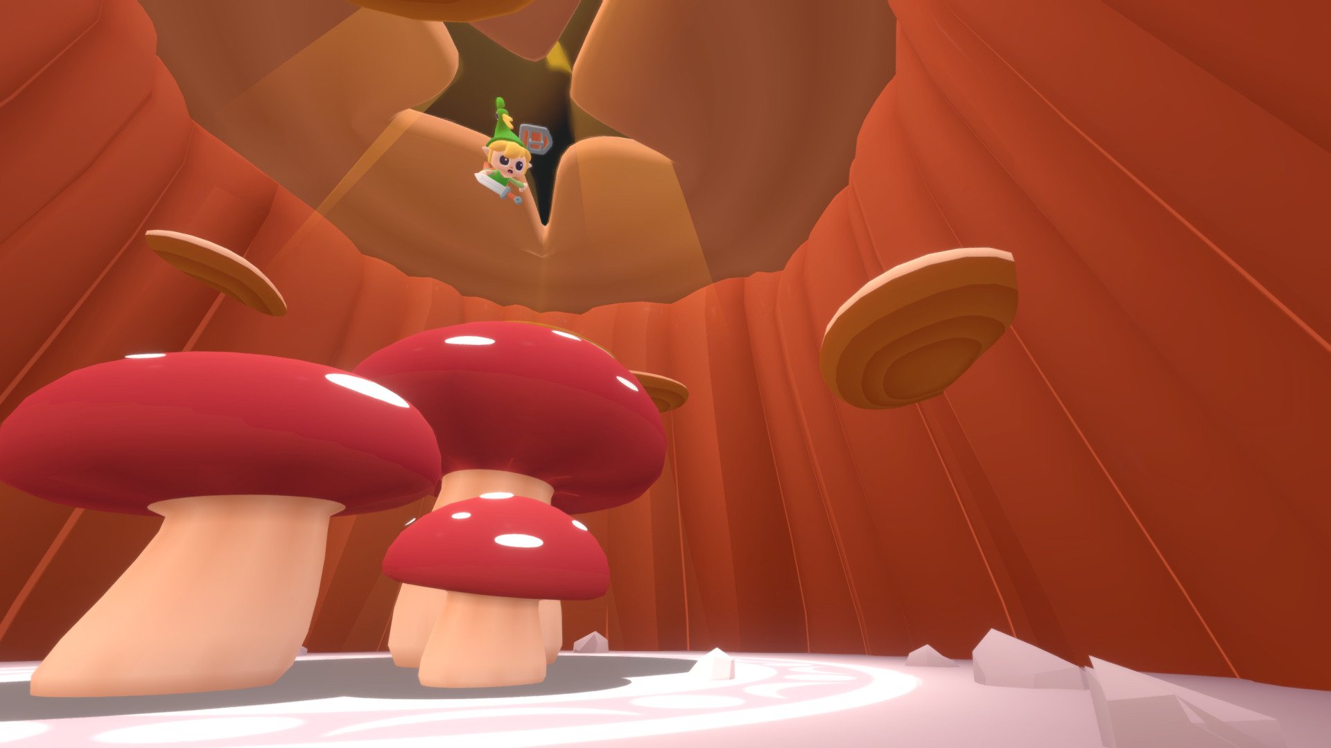 Link jumping into the tree trunk before bouncing on the mushrooms to go into the Minish world.
For Sketchfab's September 2019 #MushroomChallenge