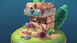 Stylized hand painted coffee machine plant, grass, toon, plants, b3d, brick, bone, cartoony, cartoonish, bricks, leaf, stones, leafs, grasses, coffeemachine, blendereevee, handpainted, 3d, lowpoly, blender3d, skull, stone, gameasset, stylized, 3dmodel