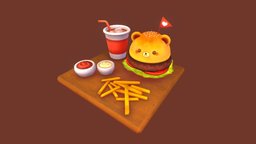 Bear Burger Menu! 🐻🍔🍟 burger, food, cute, fries, menu, handpainted, 3d, blender