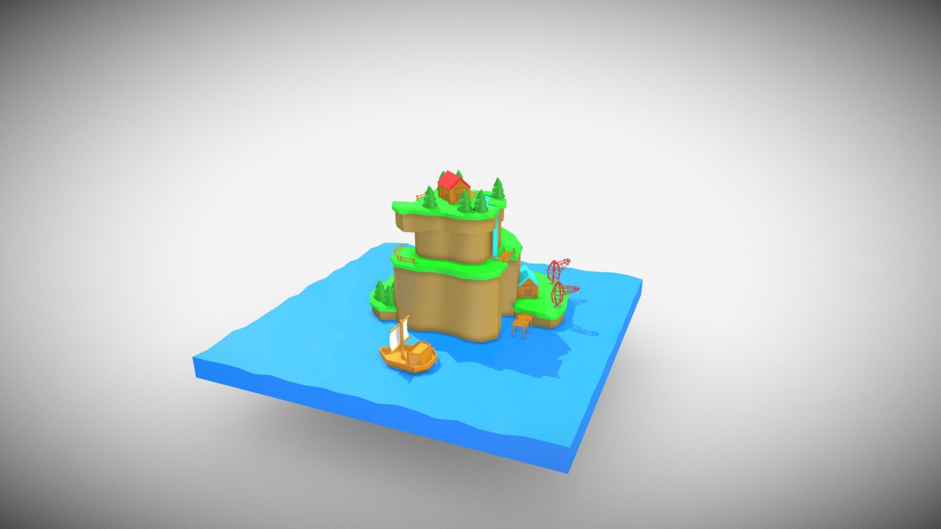 Low poly Island Diorama 10 colors palette. Ship, Houses, trees, bridge and water.

https://www.instagram.com/project_als/