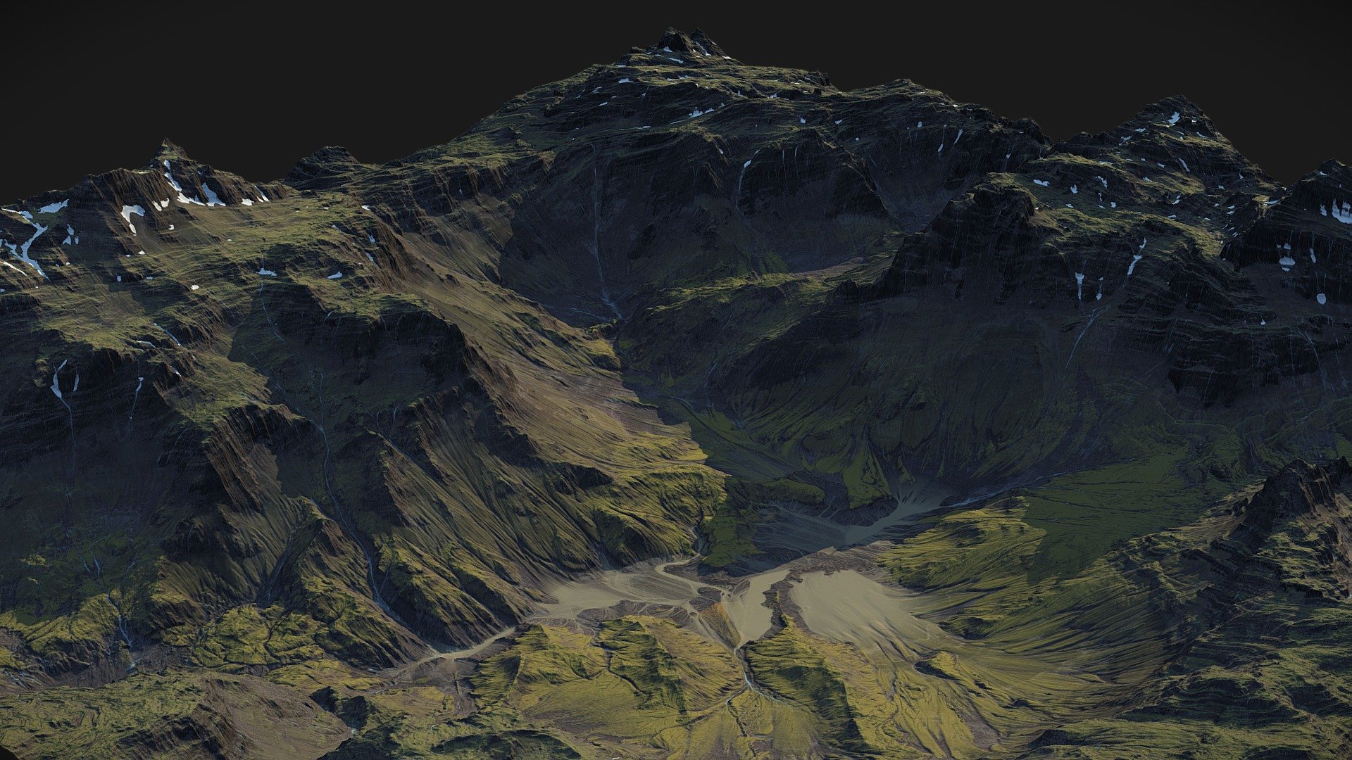Fully Procedural Landscape created in World Machine.

included 4k textures - COLOR \ NORMAL \ LIGHT_1 \ LIGHT_2 \ SNOW MASK \ WATER MASK

Ready for game or render!

Other assets on https://gamewarming.com/