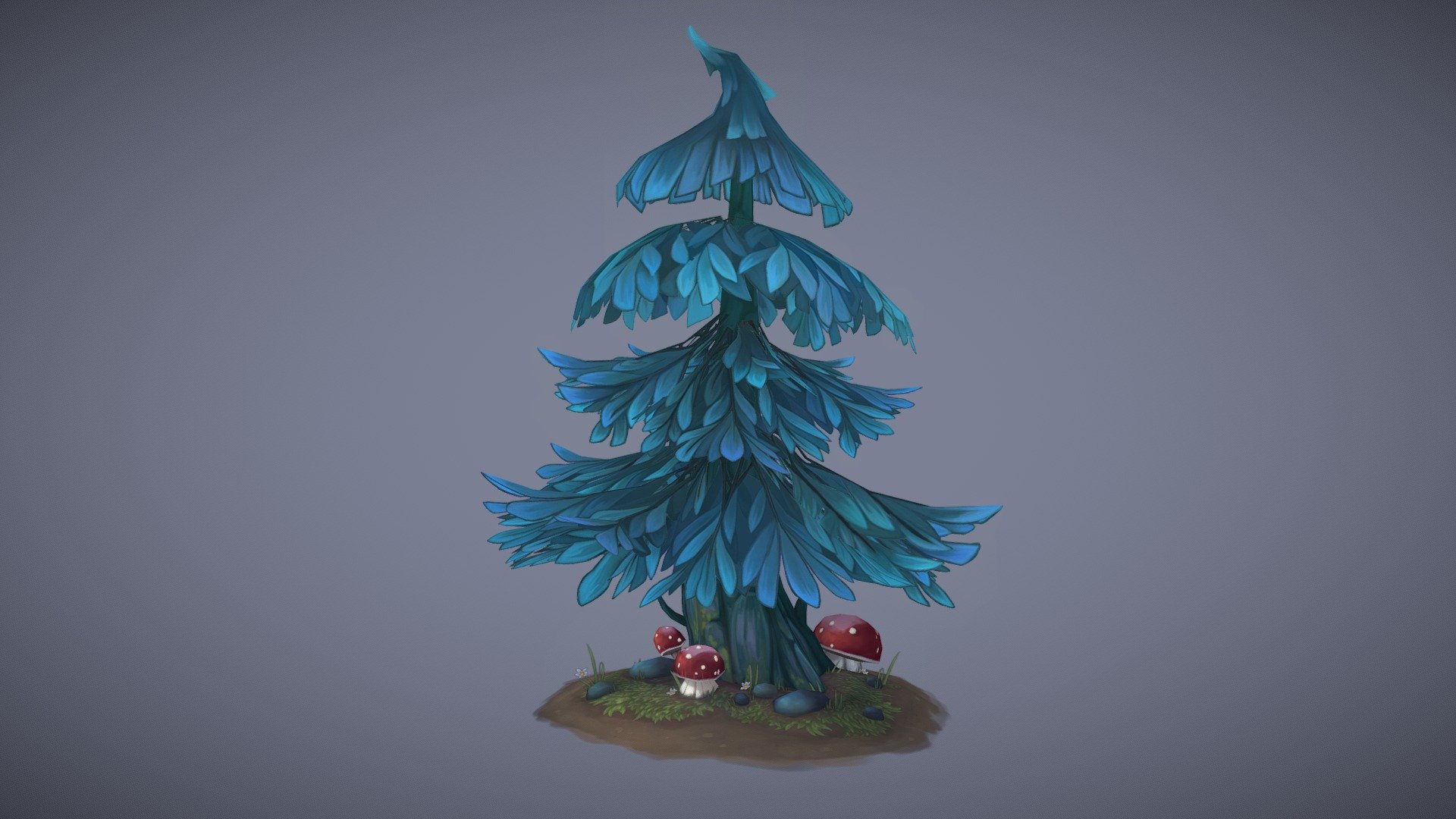 i stumbled upon this beautiful fir tree concept created by Juliya Revina and instantly wanted to turn it into a hand painted model. I really enjoyed creating this asset, the shape is very unique, the colours are wonderful and the little mushrooms are as cute as the tree itself. Since that will be the last asset i will post this year i wish you all great holidays and a happy new year✨