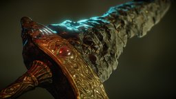 Maliketh's Black Blade - Elden Ring Weapon sculpt, fanart, ruby, death, rust, post-apocalyptic, unreal, cliff, gem, 4k, handle, metal, darksouls, makeshift, fromsoftware, weaponpack, substancepainter, substance, weapon, maya, knife, lighting, asset, game, texture, pbr, stone, sword, fantasy, robot, magic, blade, gold, gameready, eldenring, ue5, maliketh