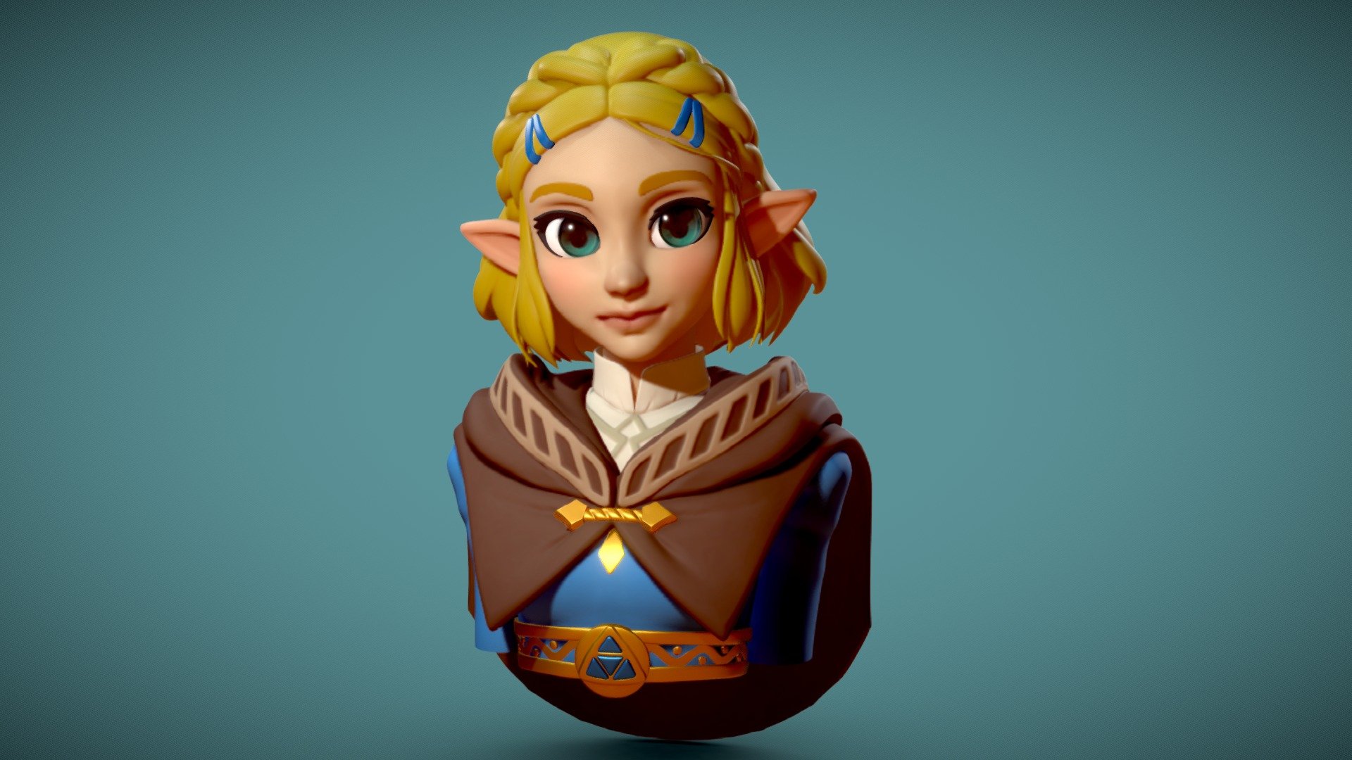 I wanted to do a quick fanart of Zelda from the BoTW 2 announcement trailer. I thought her new hair style was really cute, but I didn't want to spend too much time on a full game-res fanart so I spent the evening of the announcement trailer busting this out. 
Sculpted in zbrush with minor polypaint.