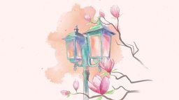 Handpainted watercolor scene illustration, watercolor, 3dhandpainted, 3dillustration, handpainted, blender, noai