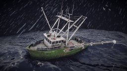 Andrea Gail - Fisherman Challenge b3d, storm, vessel, quixel, rain, sailor, suite, seagull, perfect, fisherman, water, andrea, reflections, weeklycgc, weeklycgchallenge, stormwater, gail, blender, pbr, ship, space, sea, screen, boat