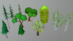 Cartoon Trees trees, tree, orange, pine, banana, stylised, birch, cartoon, stylized