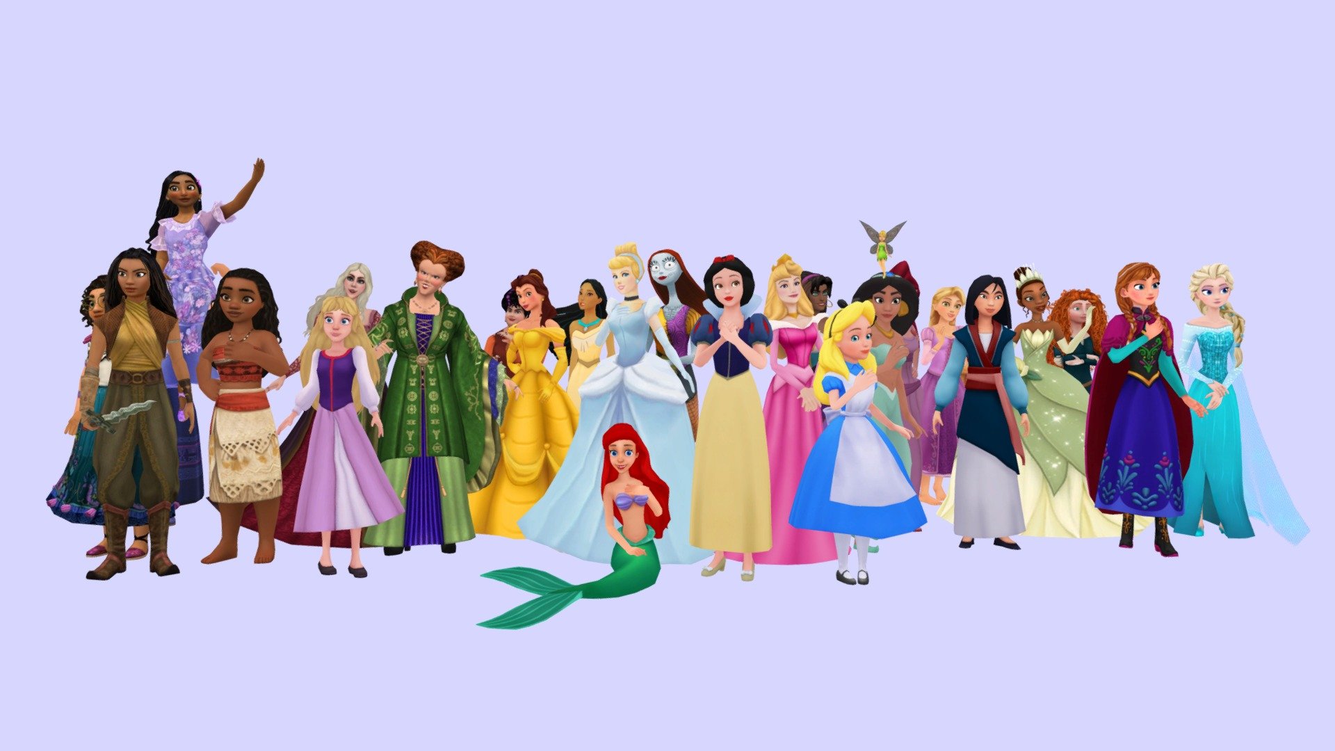 Disney Magic Kingdoms Models.
Ripped and Rigged By Whitepaopu on DeviantArt.

Snow White
Cinderella
Tinkerbell
Alice
Aurora
Eliowney
Ariel
Belle
Jasmine
Sally
Pocahontas
Esmeralda
Megara
Mulan
Tiana
Rapunzel
Merida
Elsa
Anna
Raya
Mirabel
Isabela
Luisa
Winifred
Sarah
Mary