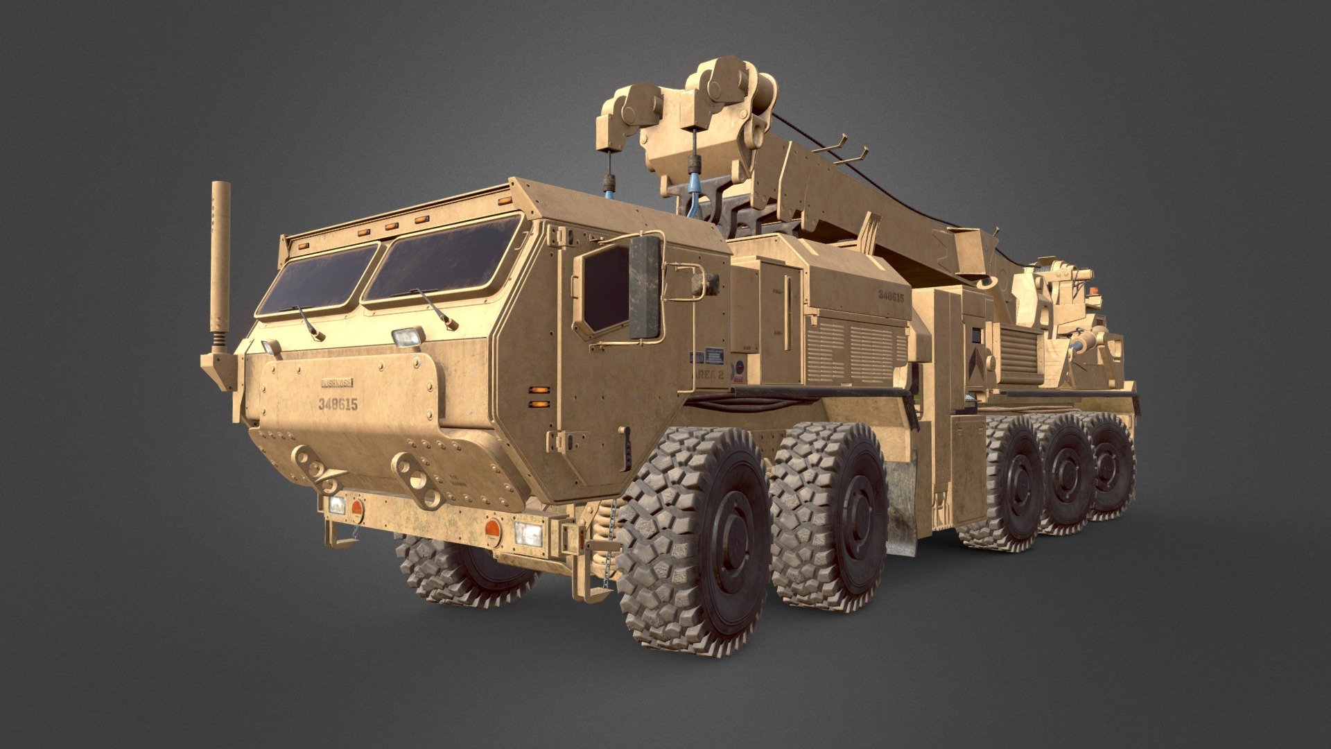 Logistics Vehicle System Replacement (LVSR) is a family of a heavy-duty military logistics vehicles of the USMC, in service since 2009.
This particular 3D model is based off of one of the LVSR variants - Multi-Mission Recovery System (MMRS), whose main feature is an autocrane, capabale of lift and recovery of heavy vehicles.
Gameready model that I made for Unity indie project, using AAA game-ready PBR metal-rough pipeline.