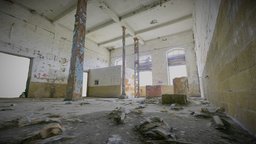 High hall in an abandoned factory room, ruin, abandoned, dungeon, soviet, 3d-scan, german, urban, post, concrete, magazine, russian, bricks, vr, hall, destruction, old, renovation, works, destroyed, depot, scan3d, poles, boards, urbex, deserted, manufactory, exploring, steel-construction, photoscan, realitycapture, photogrammetry, factory, textured, history, steel, devastated, noai