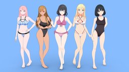 ANIME - Summer Collection: 5 Bikini girls virtual, toon, style, fun, beauty, rig, collection, summer, beach, bikini, swimsuit, poses, charming, modeling, girl, 3d, blender, model, female, characters, animation, anime, shader, captivating