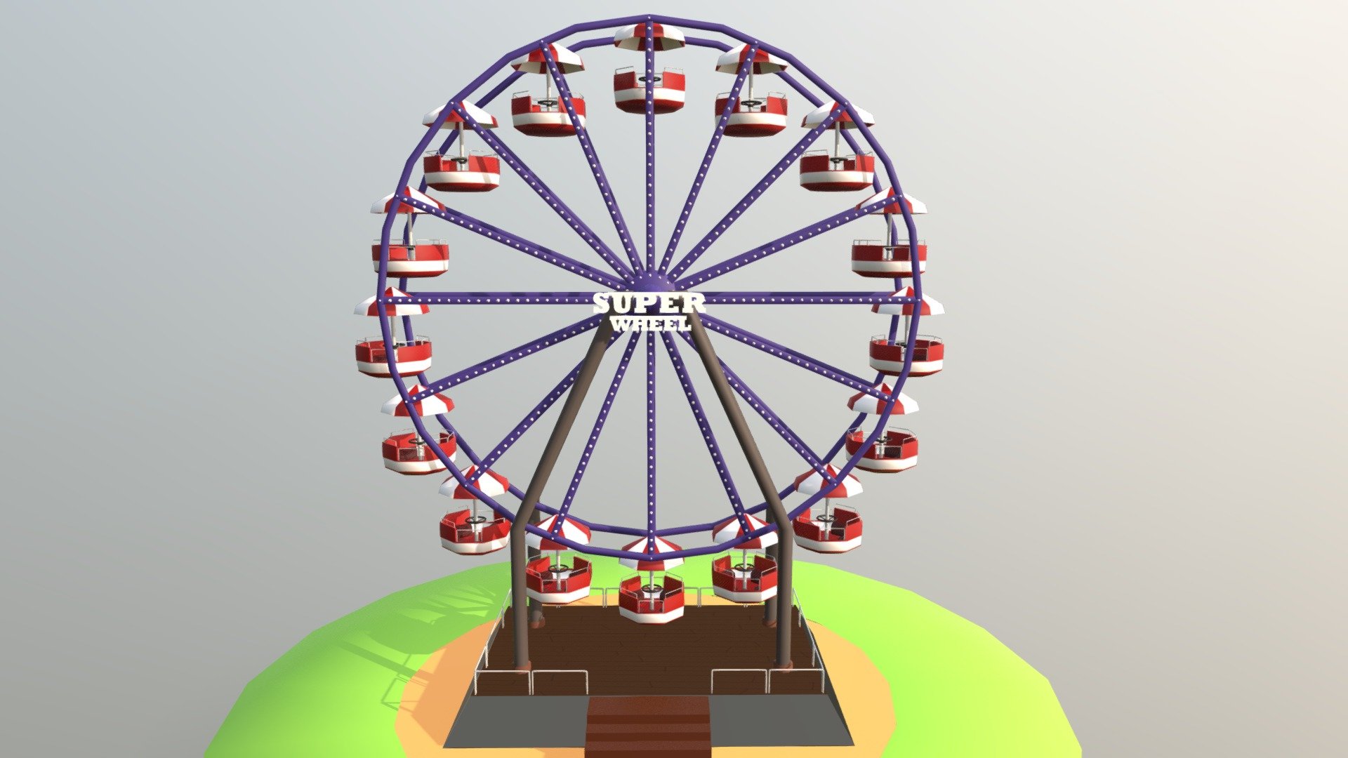 This Ferris wheel is medium/low quality 3D model. That will enhance detail to any of your rendering projects. . The model has a fully textured and detailed design that allows for close-up renders, and was originally modeled,texturized in Autodesk Maya 2018 and rendered with Arnold. The model have Uvs done and it contains all the textures.

This model can be used for any type of work as: low poly or high poly project, videogame, render, video, animation, film…This is perfect to use like a part of a amusement park scene or for a postcard image with other decoration such as the carousel that you could see in my profile too…

This contains a .fbx with all the textures.

I hope you like it, if you have any doubt or any question about it contact me without any problem! I will help you as soon as possible, if you like it I will aprecciate if you could give your personal review! Thanks