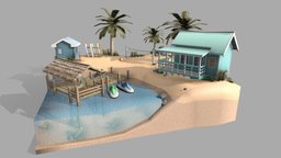 DAE - 3D1 End Assignment - Seaside Scene dae, shark, scene, tropical, resort, diorama, beach, seaside, 3d1, daehowest, 3d1assignment