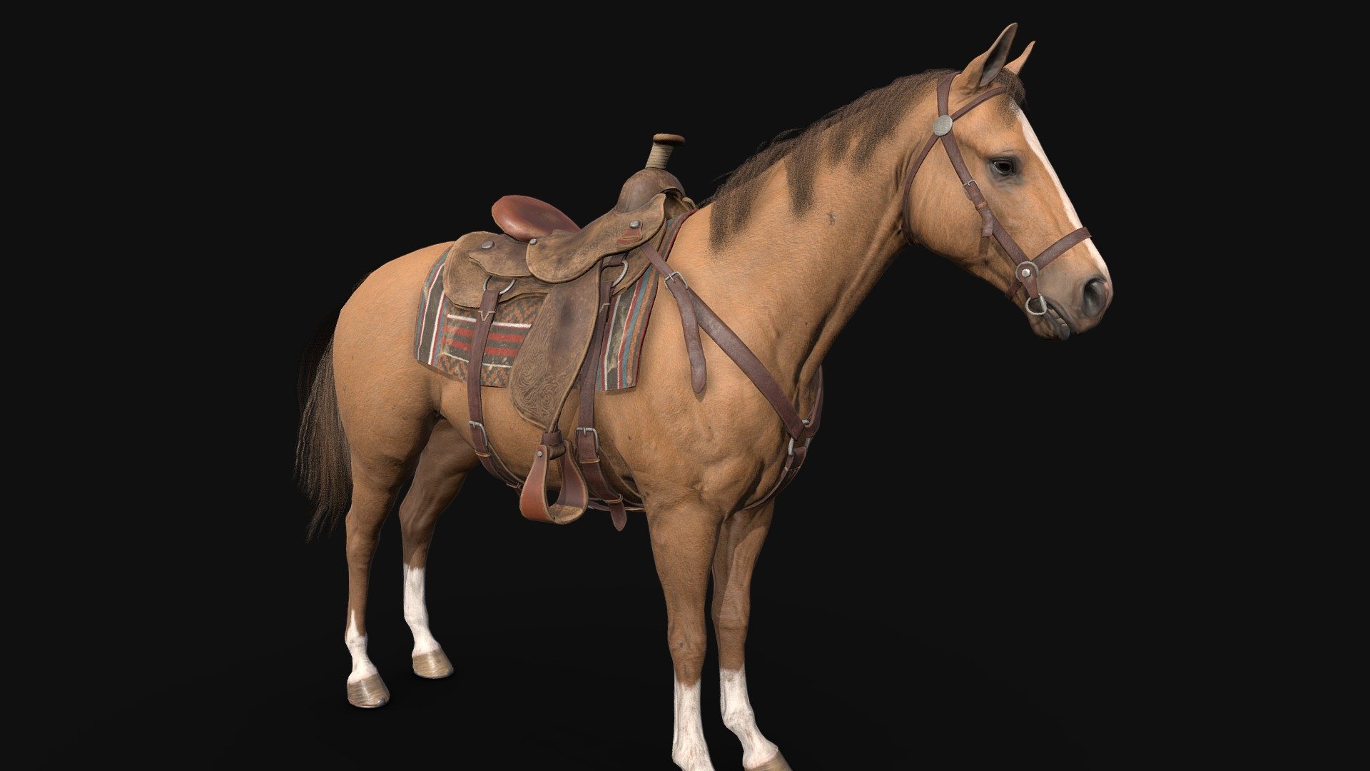 Step into the rugged and untamed world of the Wild West with meticulously crafted 3D model of a horse, adorned with an array of authentic props from the era that defined the frontier spirit. This stunning Sketchfab model transports you back in time to the days of cowboys, outlaws, and adventure on the open range.
Whether you're a 3D artist looking for a reference model or simply a fan of the Wild West era, this Sketchfab model is a true gem. It's a timeless representation of a bygone era, where the spirit of adventure, the open range, and the bond between a cowboy and their horse defined the American frontier. Saddle up and explore the Wild West like never before with this remarkable 3D model.

Also you can find Uploaded file with rigg of horse.

Ejoy it.