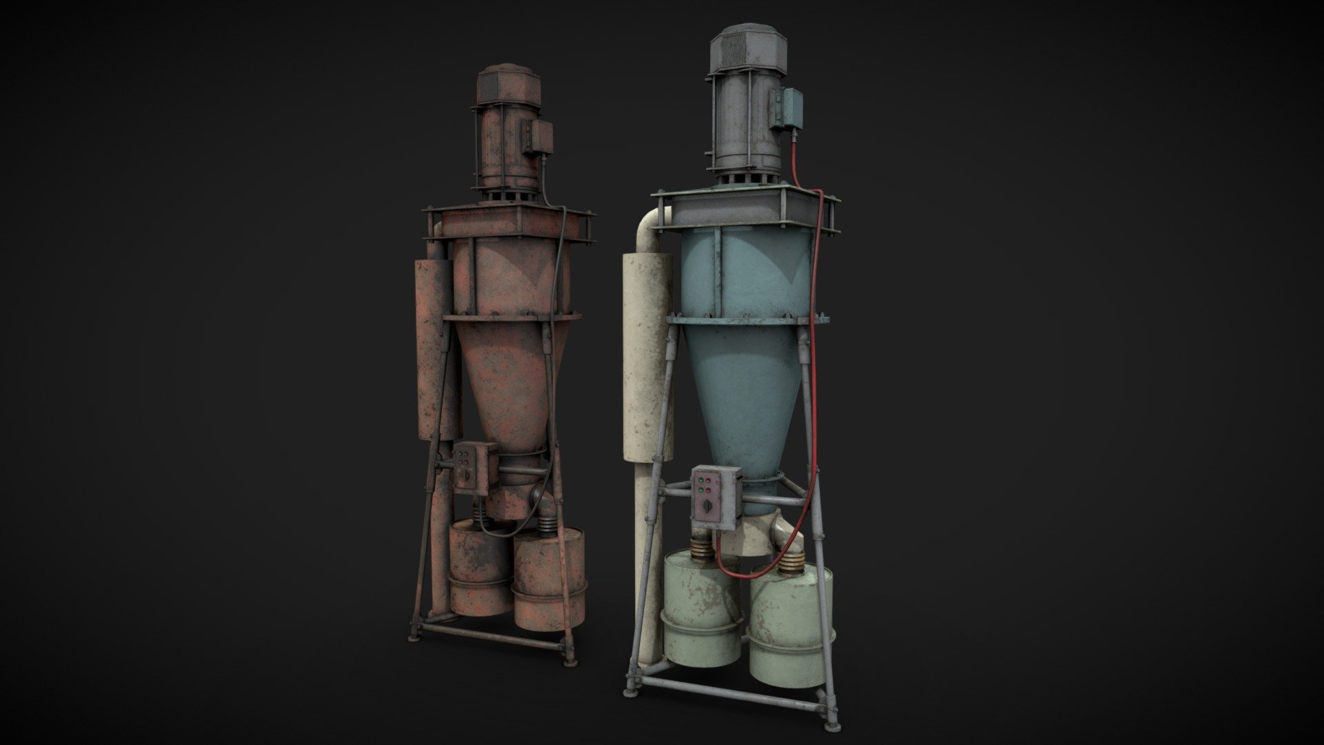 Machinery device for industrial visualizations 

4k PNG PBR textures included 

Painted and heavy rusted 

Non overlapped UVs.