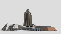 High-rise office building «Raduga» project, soviet, game-ready, brutalism, 90s, leningrad, architecture, lowpoly