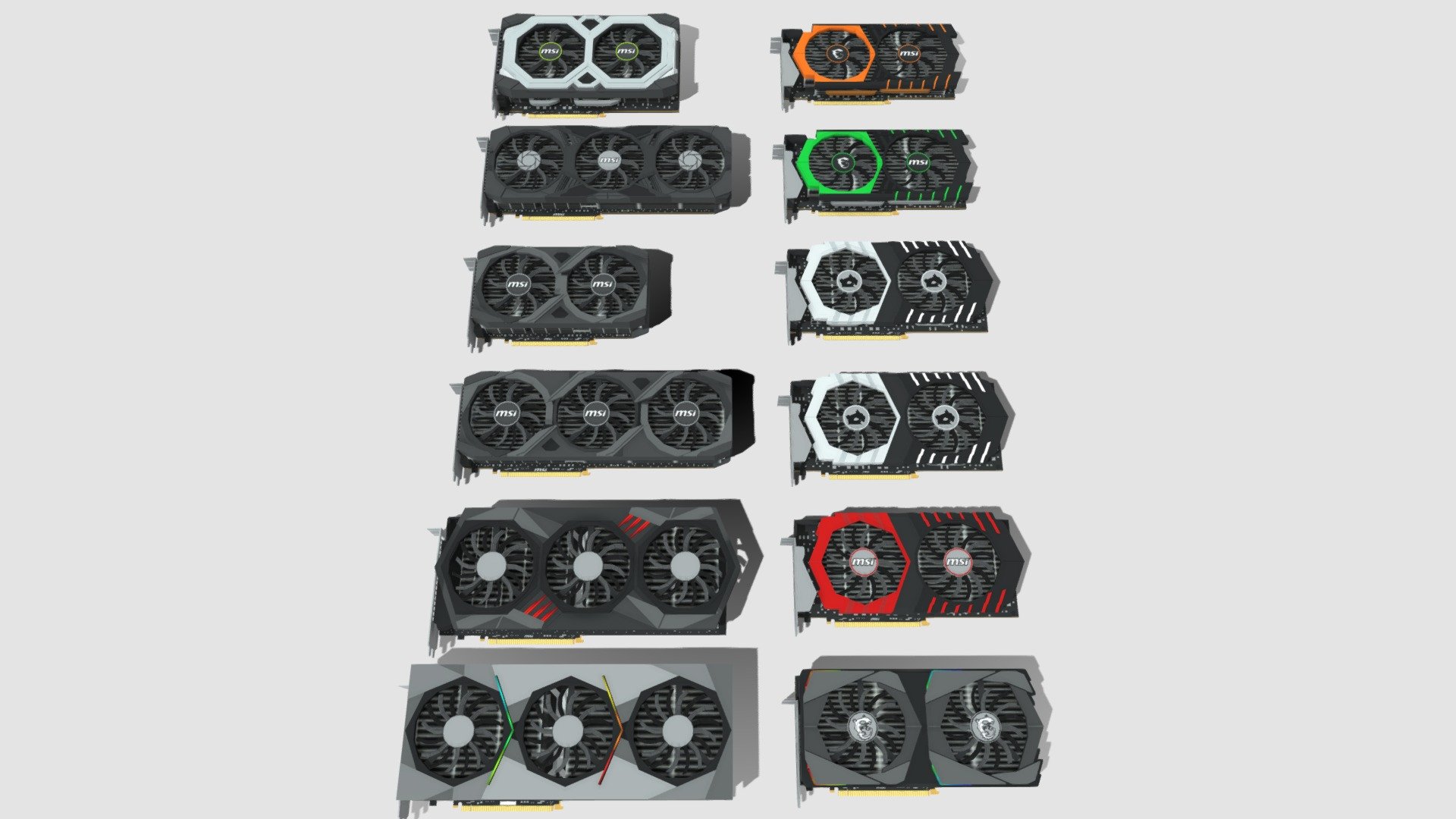 



By meu9MM98

made on Blockbench

Minecraft Ready (Java/Bedrock)

Animated GPU Fans

Animated + Emissive RGB LED


Additional file contains




.json (all models) (for minecraft texture pack)

Graphics Card Model




MSI GeForce GTX 970 Gaming LE Golden Edition

MSI GeForce GTX 970 Gaming LE 100ME

MSI GeForce GTX 1070 Quicksilver

MSI GeForce GTX 1070Ti Titanium

MSI GeForce GTX 1080 Gaming X

MSI GeForce GTX 1660(S) Gaming Z/X

MSI GeForce RTX 2060(S) Ventus GP

MSI GeForce RTX 2070Ti Tri Frozr

MSI GeForce RTX 3070 Ventus 2X

MSI GeForce RTX 3070 Ventus 3X

MSI GeForce RTX 3080 Gaming X Trio

MSI GeForce RTX 3090 SUPRIM X



My Socials





My Discord Server | https://discord.gg/G8AvAkvcsr

My Instagram | https://www.instagram.com/meu9mm98/

My Twitch | https://www.twitch.tv/meu9mm98

?: If you have any questions, contact me on discord.

!: Do not repost my model on another site without my authorization.