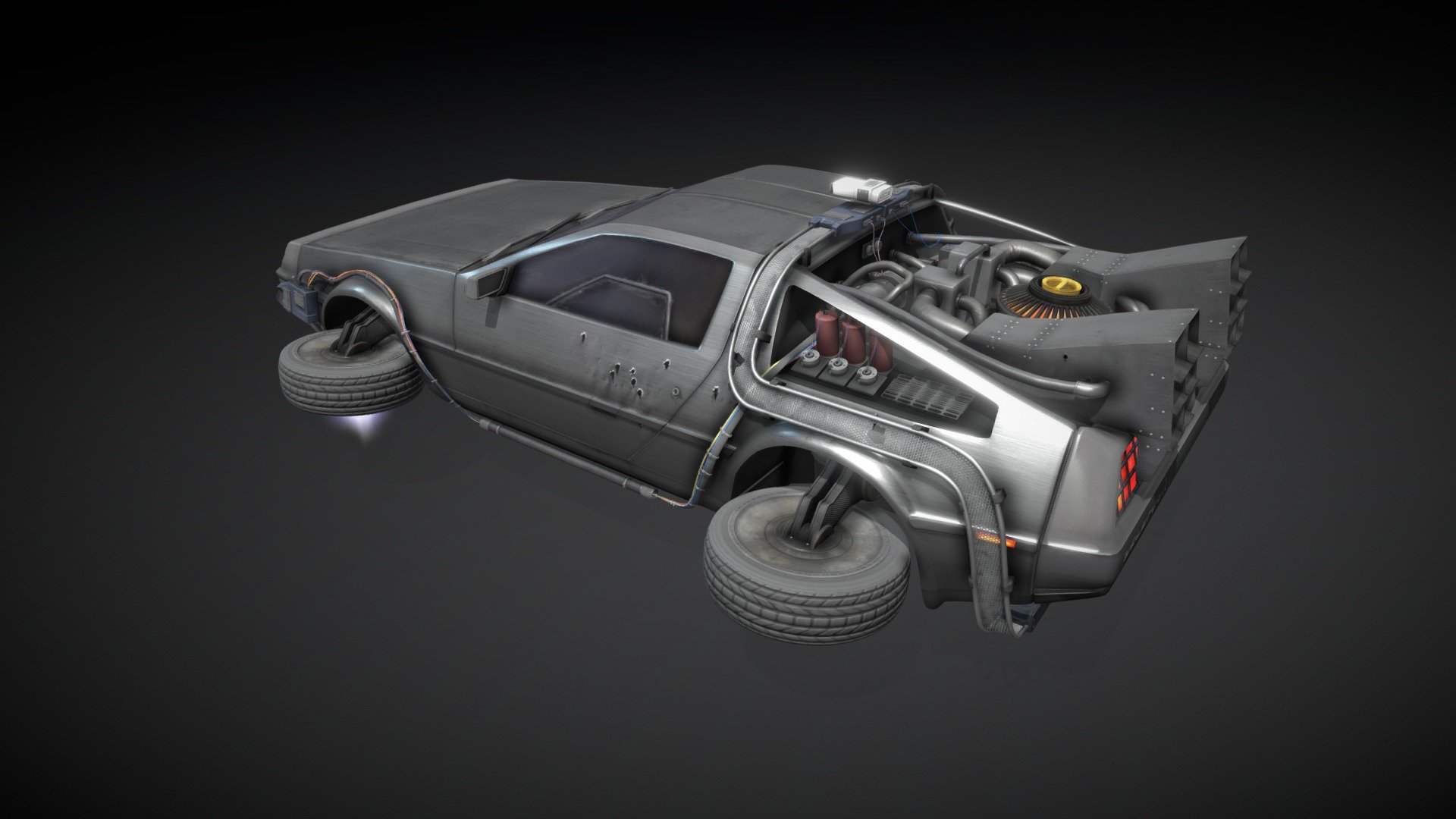 https://youtu.be/xJaUrlPoEa4

A couple of years ago I started a VR project with Jason Bradbury (UK TV Gadget host and Internet reviewer). I created the base Delorean DMC as a starting point, I then went on to create the Back To The Future movie additions.  It was a great project to work on as I was able to base my design on an actual real-world example of a Movie replica Car.

After watching Ready Player One I wanted to ‘update’ the model to reflect the changes made in the movie as they looked pretty cool on the big screen, who doesn’t want K.I.T.T additions on a Delorean anyhow?

I took the base DeLorean model and some of the BTTF additions I have already added and went all out on the detail, motivated by the amazing Ready Player one visuals.  Some of the obvious changes included the ‘Parzival’ license plate, the original 2.21 Giggawatts generator present at the same time as Hover mode and the broken time mesh and wing mirror…

3DMax
Photoshop 

Here's to over 4K follow Sketchfab Followers!