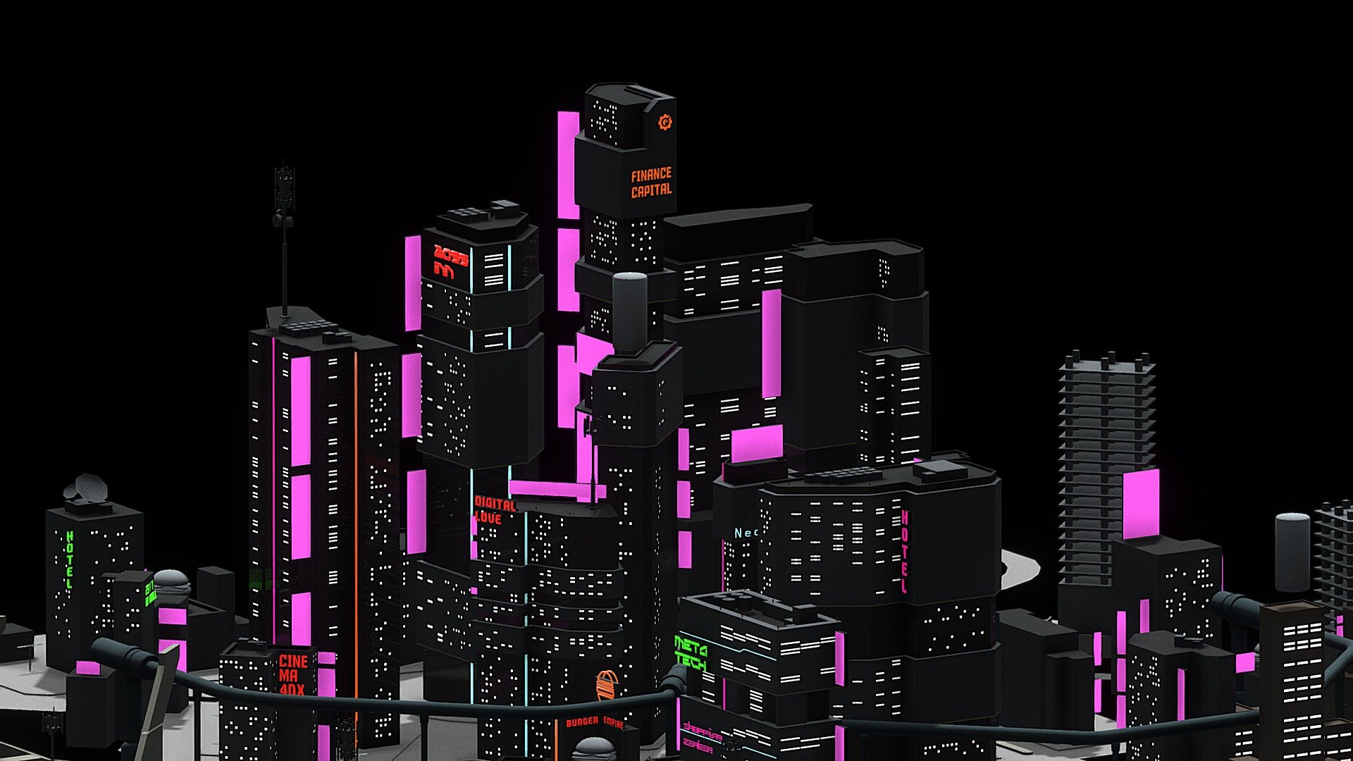 Cyberpunk Neon city made in Blender 3d will be a part of the series. This is is #1. 
Inspired by New York. 
The cyberpunk city is perfect for both Eevee and Cycles.