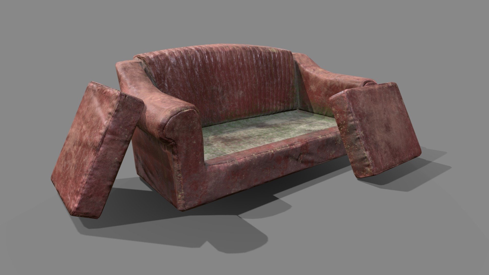 Old abandoned couch. 

721 polys,  719 verts.

Textures: AO,base, normal, roughness, metallic. 4096x4096.