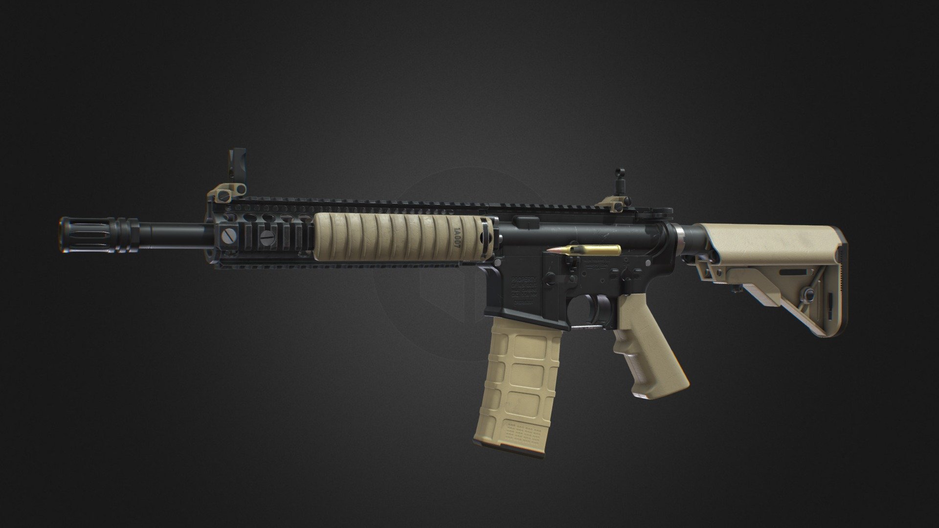 Model - Is a game ready asset to be used in any fps or other type of game project. Simular to the one used in modern warefare 2019 the mk18 mode 1 is a real word variant of an AR15 used by the U.S. military.

Textures - Model is textured with 5 different 2k PBR materials in PNG format.
Materials: (Base color, Metallness, Roughness, AO and Normal Open GL)
Textured in substance painter/marmoset toolbag 4

Meshes - All meshes are available in .fbx format.

If you have any question email me at - nickolasa.mcintosh@gmail.com