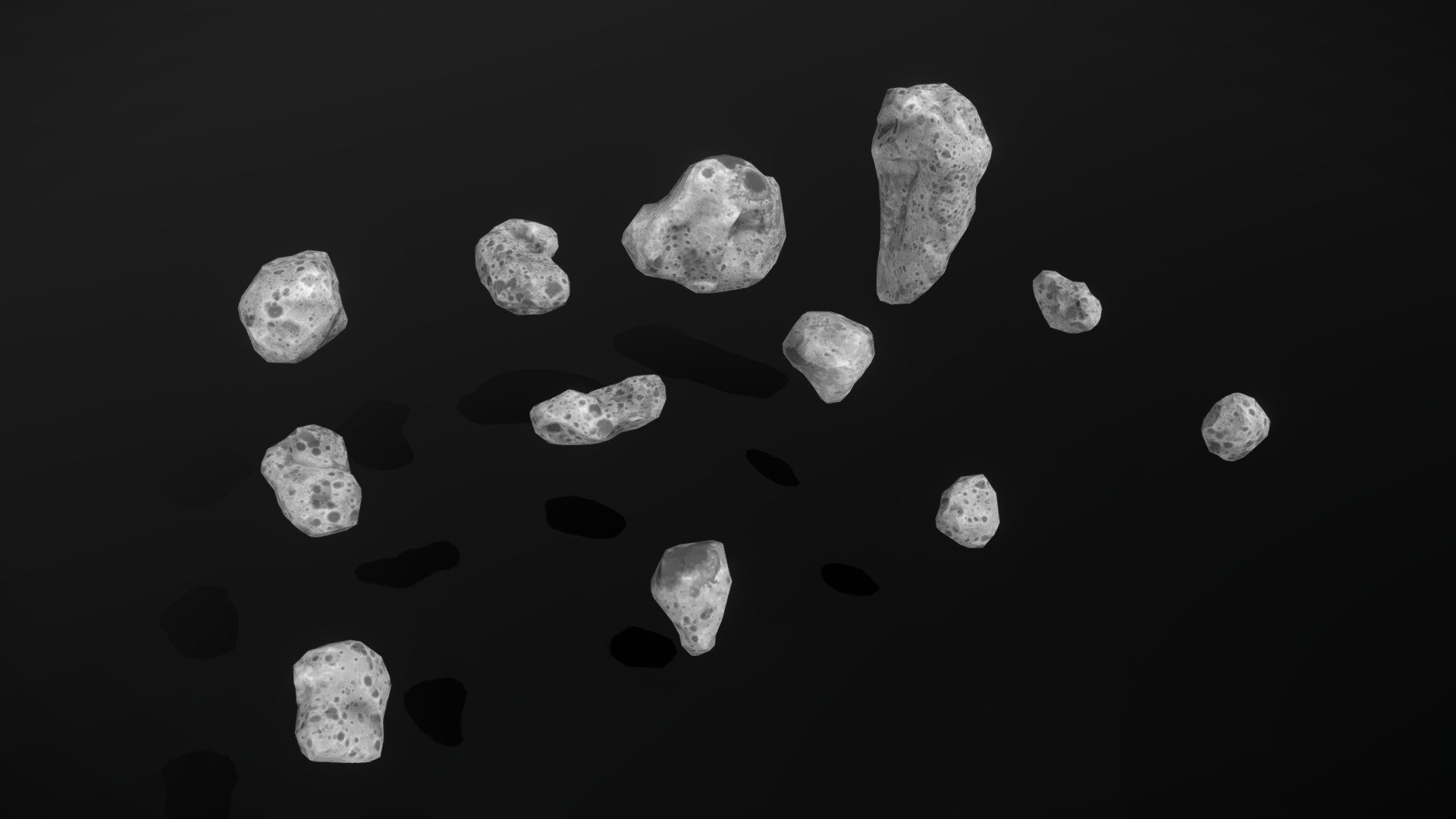 These are models of low-poly and game-ready asteroids. 

The model comes with 2 different texture sets.

Please note: The textures in the Sketchfab viewer have a reduced resolution (2K instead of 4K) to improve Sketchfab loading speed.

If you have purchased this model please make sure to download the “additional file”.  It contains FBX and OBJ meshes and full resolution textures.