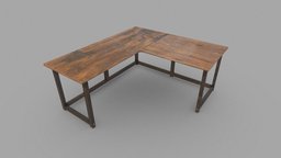 L shape desk office, school, computer, archviz, ikea, apocalyptic, pc, desk, post-apocalyptic, retro, worn, obj, furniture, table, 4k, damaged, fbx, metal, workstation, work-station, office-desk, pbr-texturing, scuffed, pbr, lowpoly, wood, workshop, interior, office-furniture, office-decoration, aged-wood