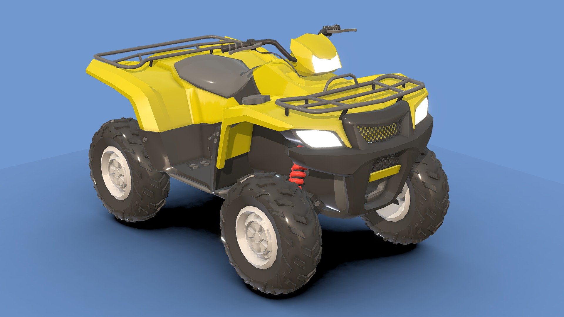 Low-Poly Quad bike 2 .

You can use these models in any game and project.

This model is made with order and precision.

The color of the body and wheels can be changed.

Separated parts (body_wheel steer).

Very low poly.

Average poly count: 22/000 Tris.

Texture size: 128/256 (PNG).

Number of textures: 2.

Number of materials: 2.

Format: fbx, obj, 3d max.