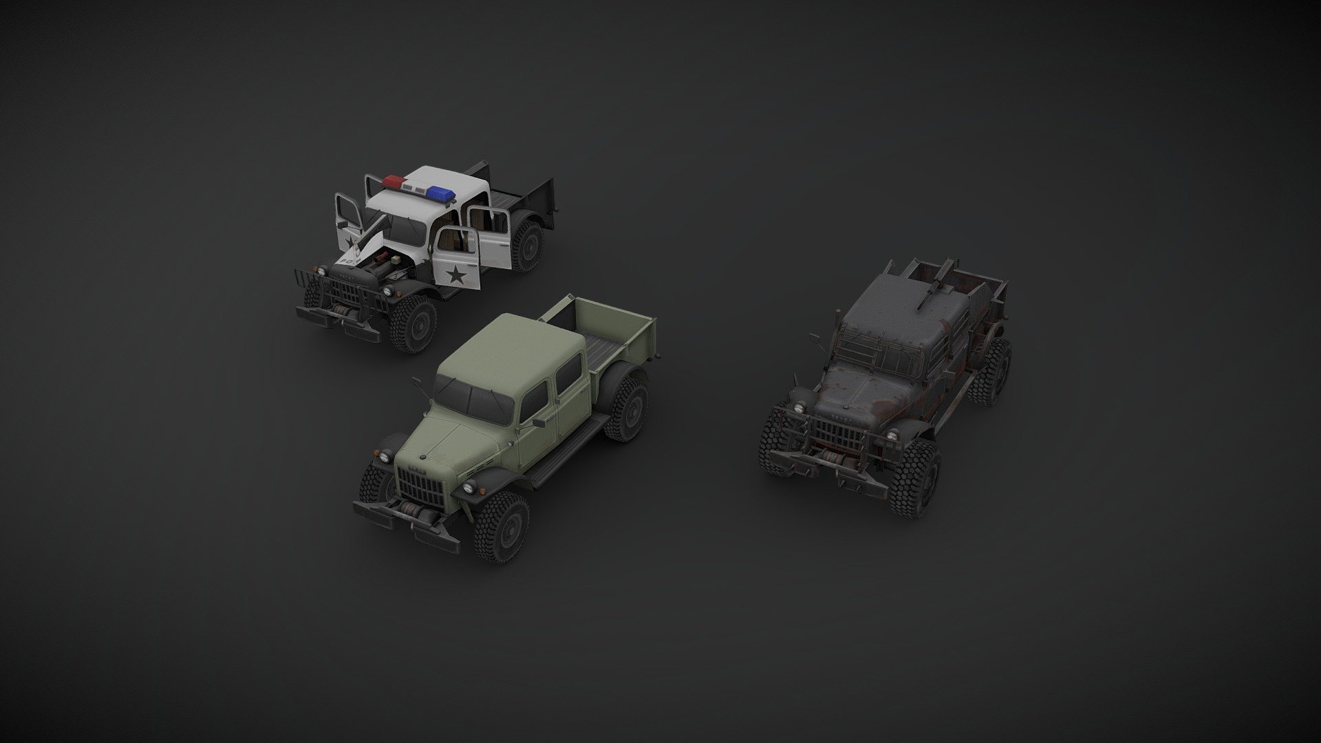 Showcase of a 1949 Dodge Power Wagon I’ve made for project ZOMBOID, low poly but with a high detail texture, optimized for game engine. This version is not a 100% true to the original since there are some compromises I’ve had to make to present it here.

You can find the actual version in project ZOMBOID STEAM Workshop.