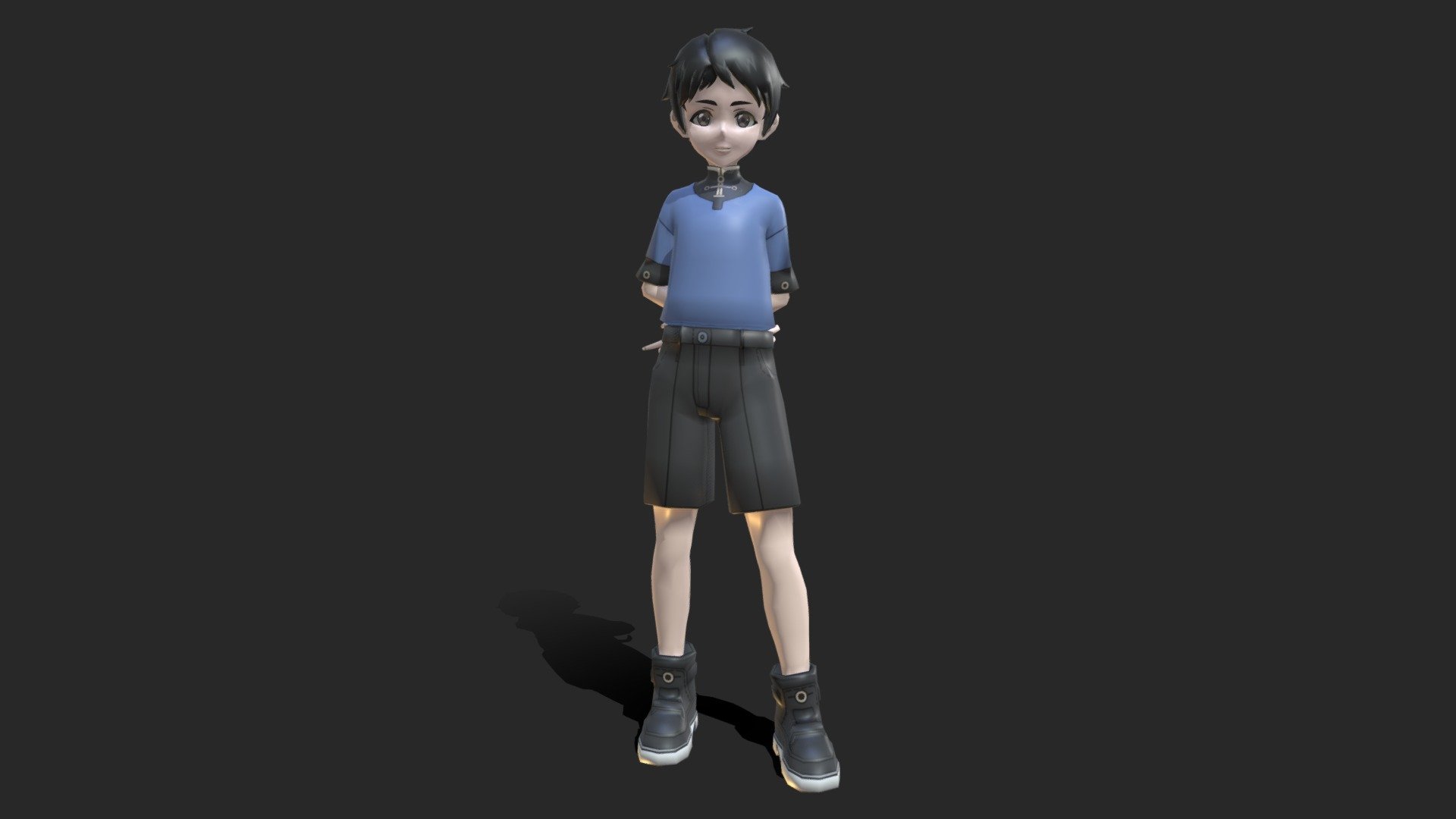 

One model: 6691 triangles, 5657 vertices.

Three materials:





Body 2048x2048: color and metallic.







Face 2048x2048: color and metallic.







Hair: color (32x32) and metallic (1024x1024).



Rigged and animated with 82 clips

The rig type is Humanoid.

Three fingers hands.

Mouth not rigged.
