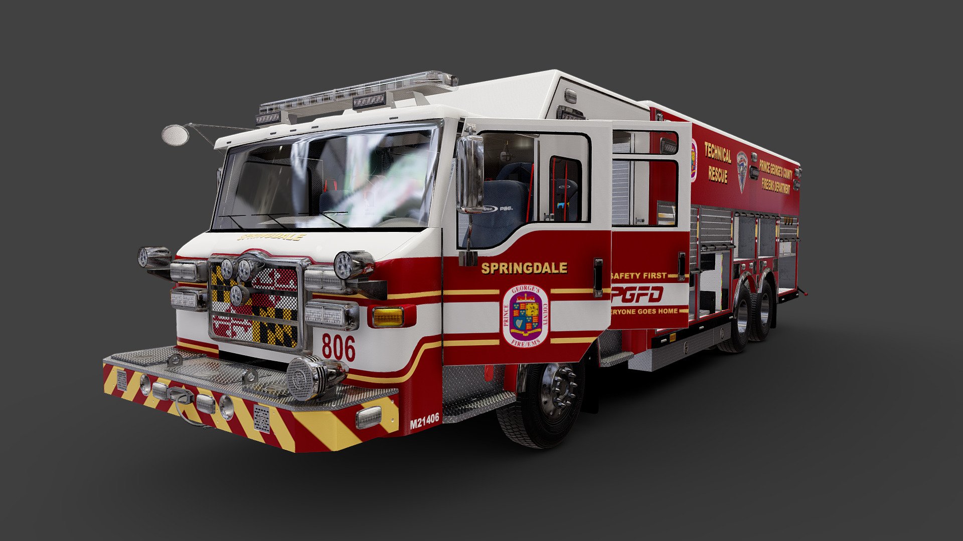 All the model have been moved to FAB you can get it on my profile: https://www.fab.com/sellers/luisbcompany

Prince George's County Technical Rescue truck made for a private commission, the truck its fully detailed and all doors are functional