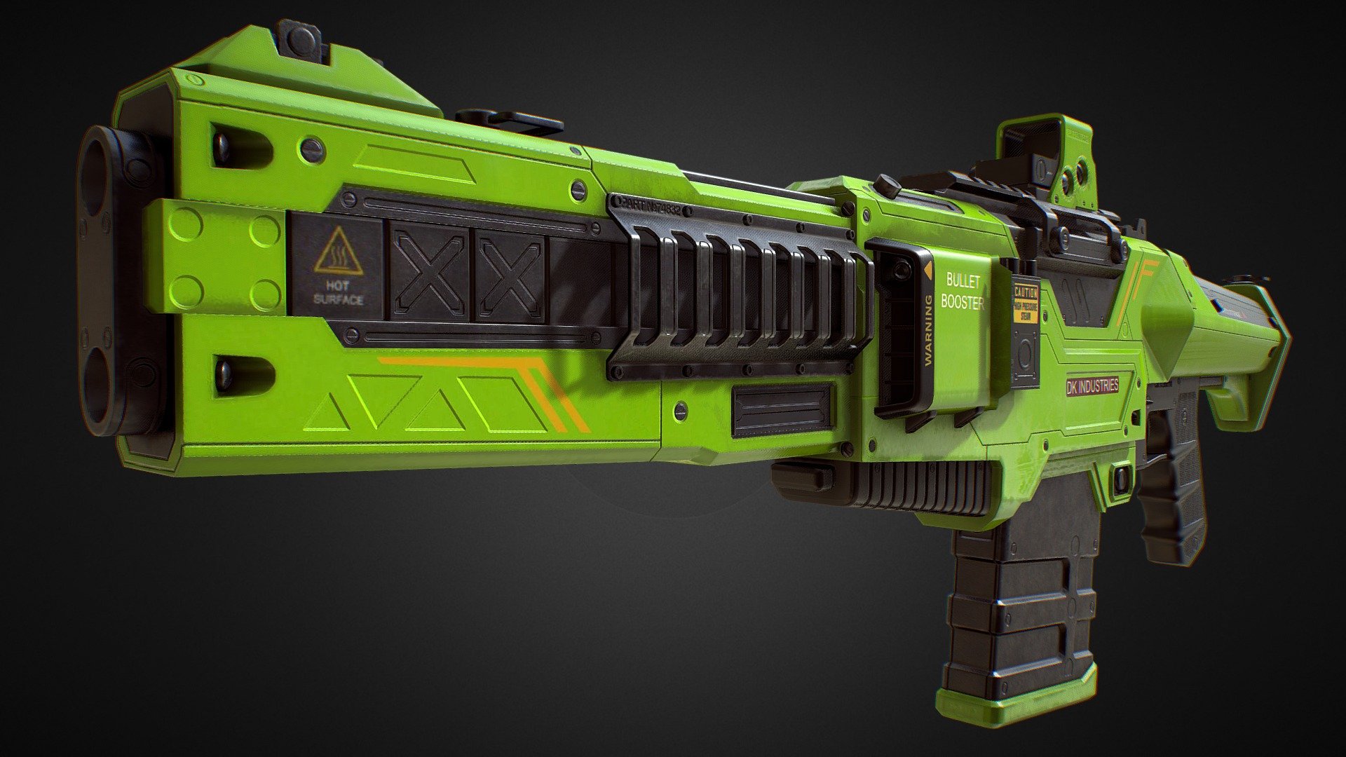 PBR Modular Assault Rifle from Sci-Fi weapon pack \nUnity Assetstore:   PBR SciFi Weapons v2\nCG trader:   PBR SciFi Weapons v2\nWith movable parts and hires textures