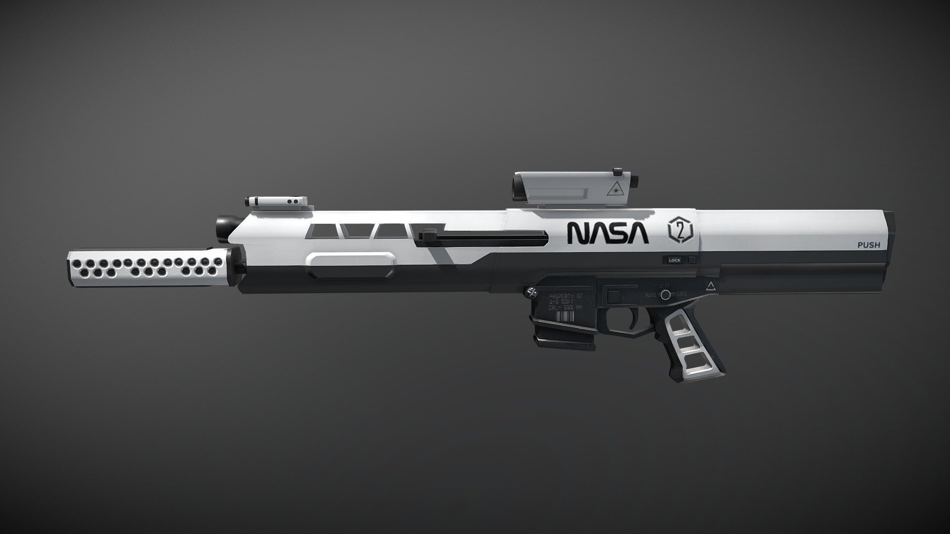 This is my first time using Substance Painter, still have alot of room to improve on my texturing skills.
Modeled after the Oblivion Rifle, changed the theme to NASA.
Modeled in Maya and textured in Substance Painter

Big thank you to my friend Sean for introducing me to Substance Painter. 
Check out his profile : https://sketchfab.com/Mr.Kimono
