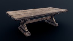 Medieval Table wooden, sculpted, tavern, table, game-ready, sculptgl, medievalfantasyassets, low-poly, textured, old_furniture