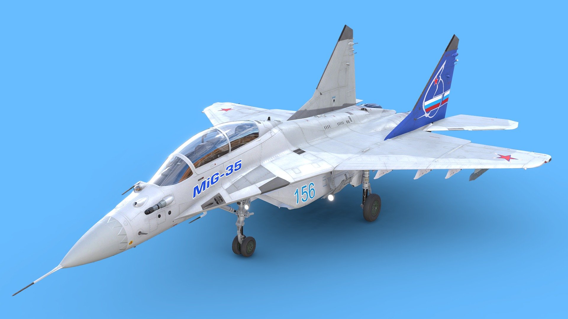 Can't be used in any commercial work, only for personal use!

The Mikoyan MiG-35 NATO reporting name: Fulcrum-F) is a Russian multirole fighter that is designed by Mikoyan.

Mikoyan first officially presented the MiG-35 internationally during the 2017 Moscow air show, the first two serial production aircraft entered service in 2019.

The fighter has vastly improved avionics and weapon systems compared to early variants of MiG-29, notably new precision-guided targeting capability and the uniquely designed optical locator system, which relieves the aircraft from relying on ground-controlled interception systems and enables it to conduct independent multirole missions.

Render:
