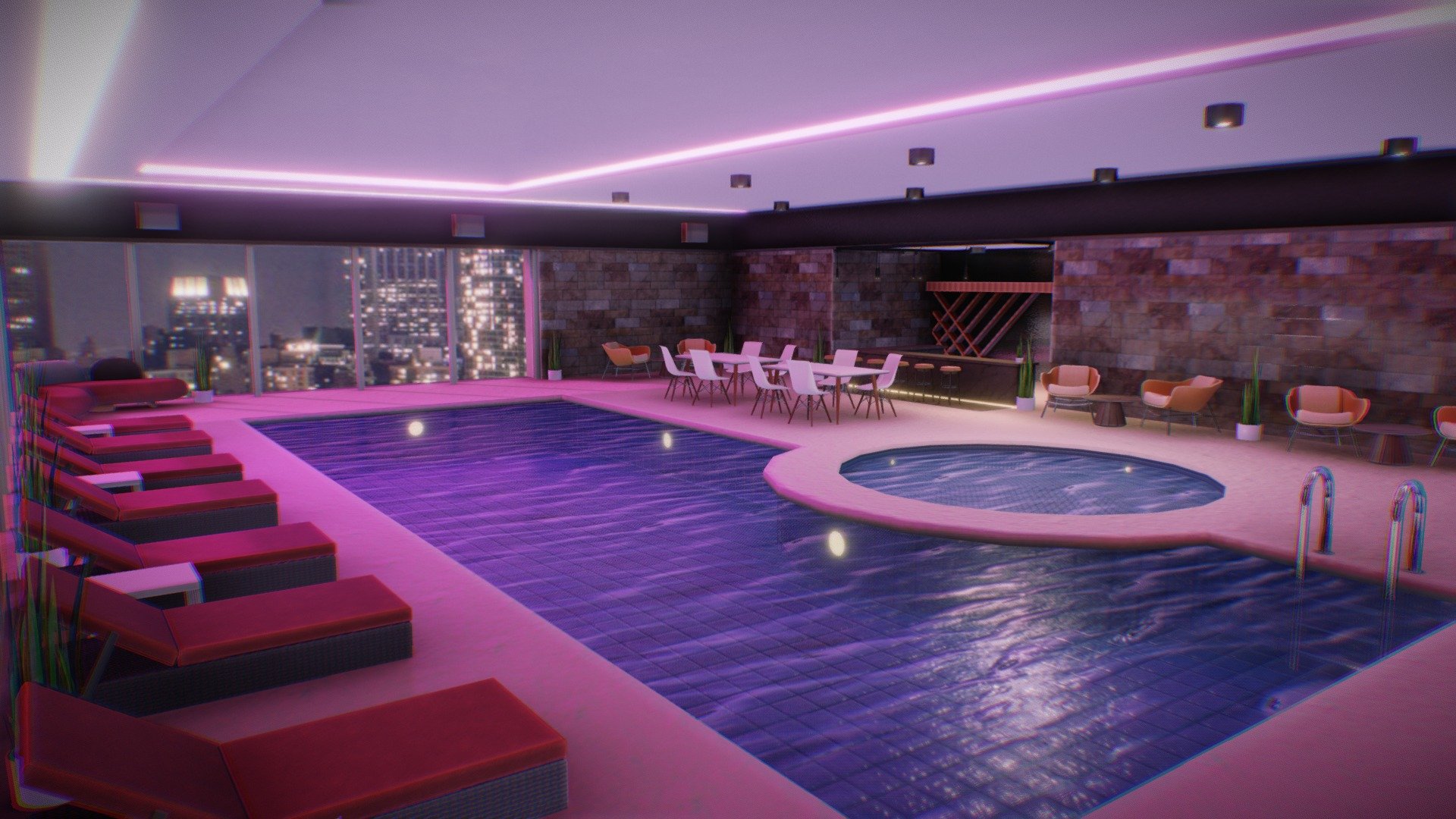 Welcome to this luxurious penthouse with a contemporary and vibrant design. Featuring blue and purple neon lighting, this scene offers a unique and sophisticated atmosphere.


Key Features:
Neon Lighting: Blue and purple tones create a distinct and modern vibe.
Pool and Bar: An elegant pool and fully equipped bar perfect for entertainment and relaxation.
Designer Furniture: Carefully selected pieces that enhance the modern aesthetic.
Realistic Details: High-quality textures and detailed modeling for an immersive experience.


Recommended Uses:



Ideal for architectural visualization and interior design.

Perfect for animation and real-time rendering.

Great for games and interactive environments needing a modern, elegant touch.


Additional Notes:
Optimized for real-time rendering and compatible with various 3D design software. Elevate your projects with this distinctive, realistic penthouse model. Explore contemporary elegance like never before!