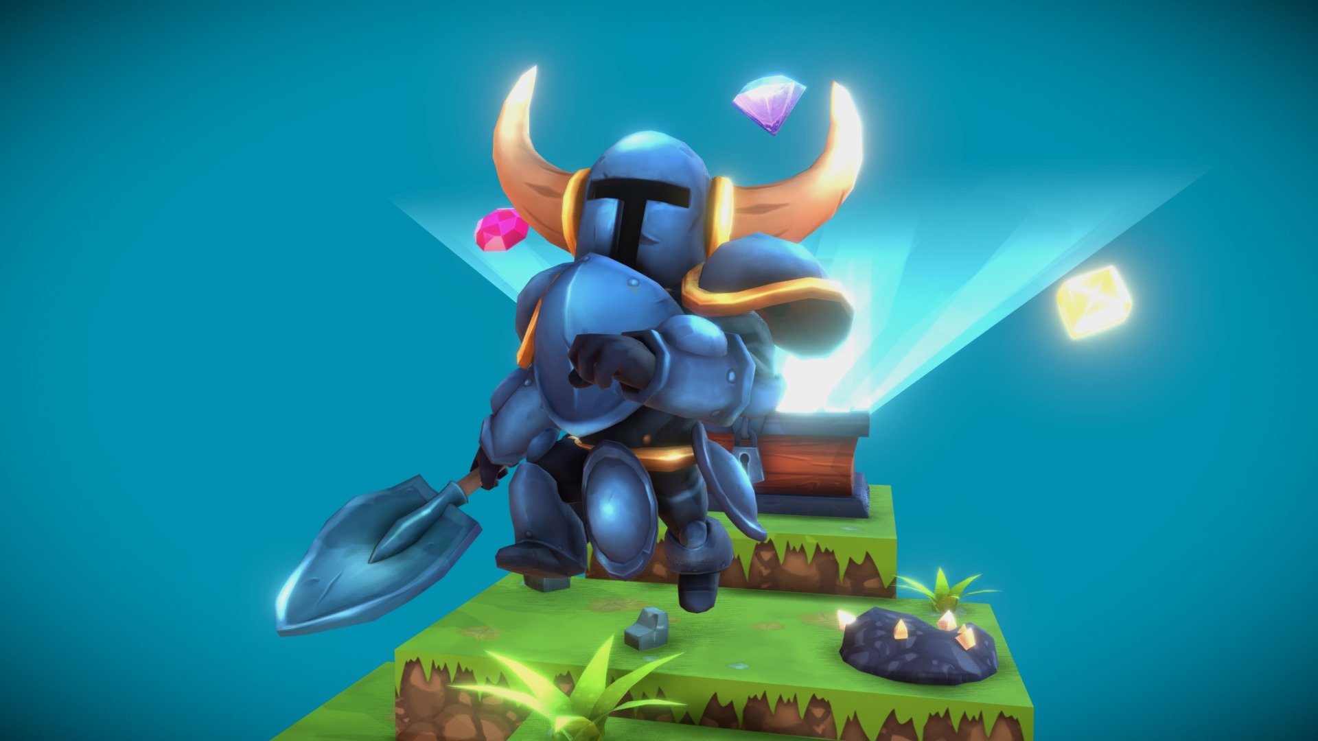 This is my last fanart, based in a beautiful retrogame called Shovel Knight.
A work done in conjunction with a great artist called Ingrid Barrios, I invite you to visit his page and his model of Shield Knight :)
https://sketchfab.com/models/e45baf343fe9478e96fcea3d5daa2885

In this link you can see the Final images
https://www.artstation.com/artwork/PDyP1

This is the link to the wonderful work of ingrid neighborhoods with their Shield Knight: