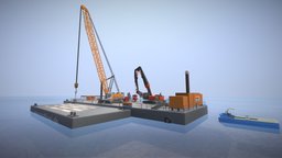 Demolition Visualization (Platform M) excavator, platform, visualization, hydraulic, blender-3d, construction-site, building-site, baustelle, 3dhaupt, visualisierung, plattform, hydraulic-engineering, pushboat, schottel, cable-crane, transport-ponton, wasserbau, waterways-engineering, construction-vehicles, low-poly, animation, construction, boat