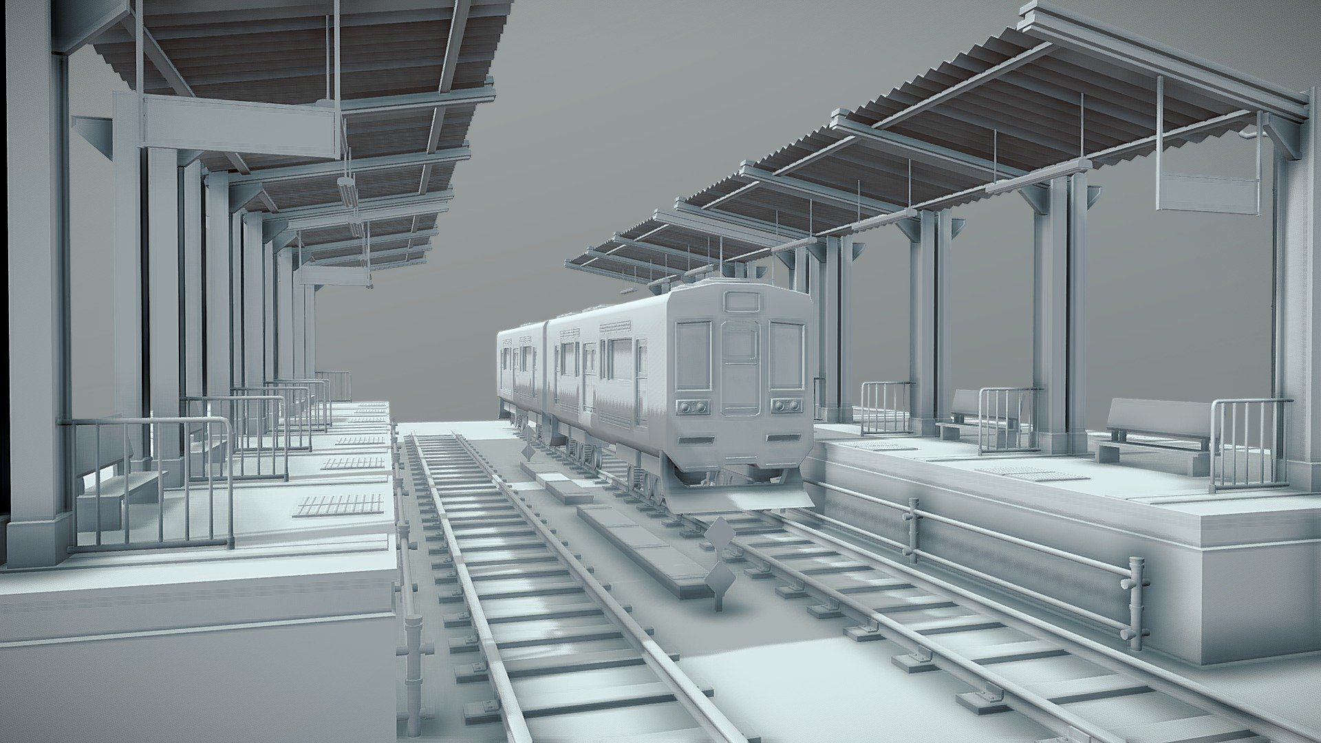 This is an untextured model of a Japanese inspired railway train and station. The model was created using Autodesk Maya. This model could be used for an Anime game, series, or Manga. it could be utilized as a 3D concept helping speed up the animation process for studios. Or could be textured and utilized as a background scene.