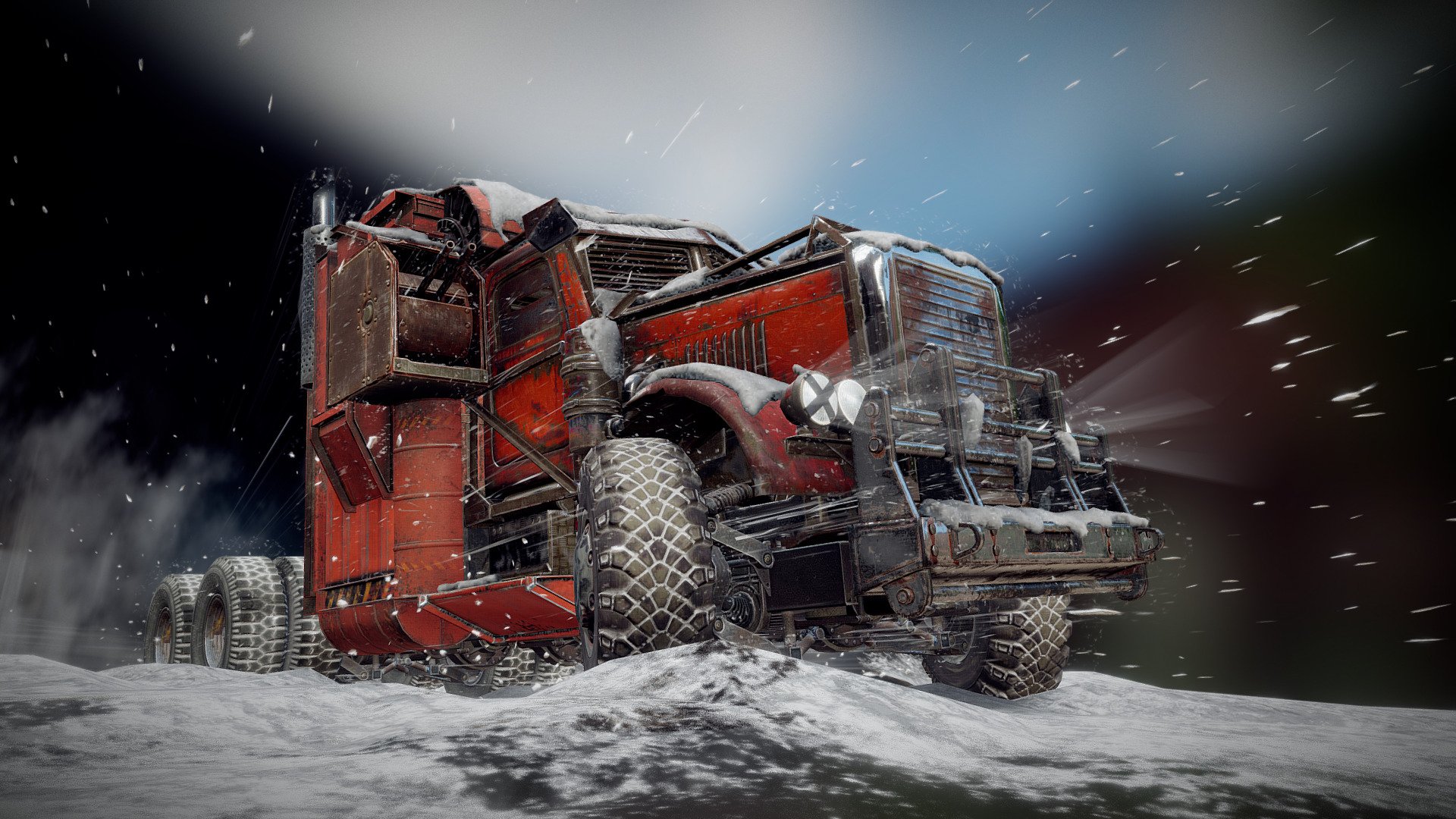 Unique armored car ‘Icebreaker’;
Unique cabin: ‘Icebox’ of epic rarity;
Weapons — 2 frontal machine guns ST-M26 Tackler of epic rarity;
Engine: Razorback, Weapon cooler;
Unique hero portrait: ‘Jack Frost’;
Paint cans: Cold flame, Material: Aluminium;
Maximum number of parts increased to 55;
2100 in-game coins.

Jack is one of the last representatives of the Frost sect — a small closed commune, that held its cold rituals even before the disaster. A few years ago, the sect ceased to exist — one of its own could not stand the stress and burned down his native village. Nobody knows who it was, so the remaining Frost survivors are hunting each other.
As if atoning for some crimes, Jack tries very hard to be kind to ordinary people and give them gifts: he may bring a severed raider head, or make a necklace from teeth.
But both children and adults avoid him for some reason. So Jack has to wander the wasteland, in search of those he can make happy.