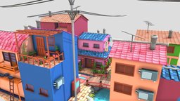 Stylized Little Japanese Town Street river, road, 3dart, town, colorful, bookstore, tearoom, substancepainter, substance, cartoon, gameart, house, stylized, street, textured, bridge, japanese, diorama3d, florists