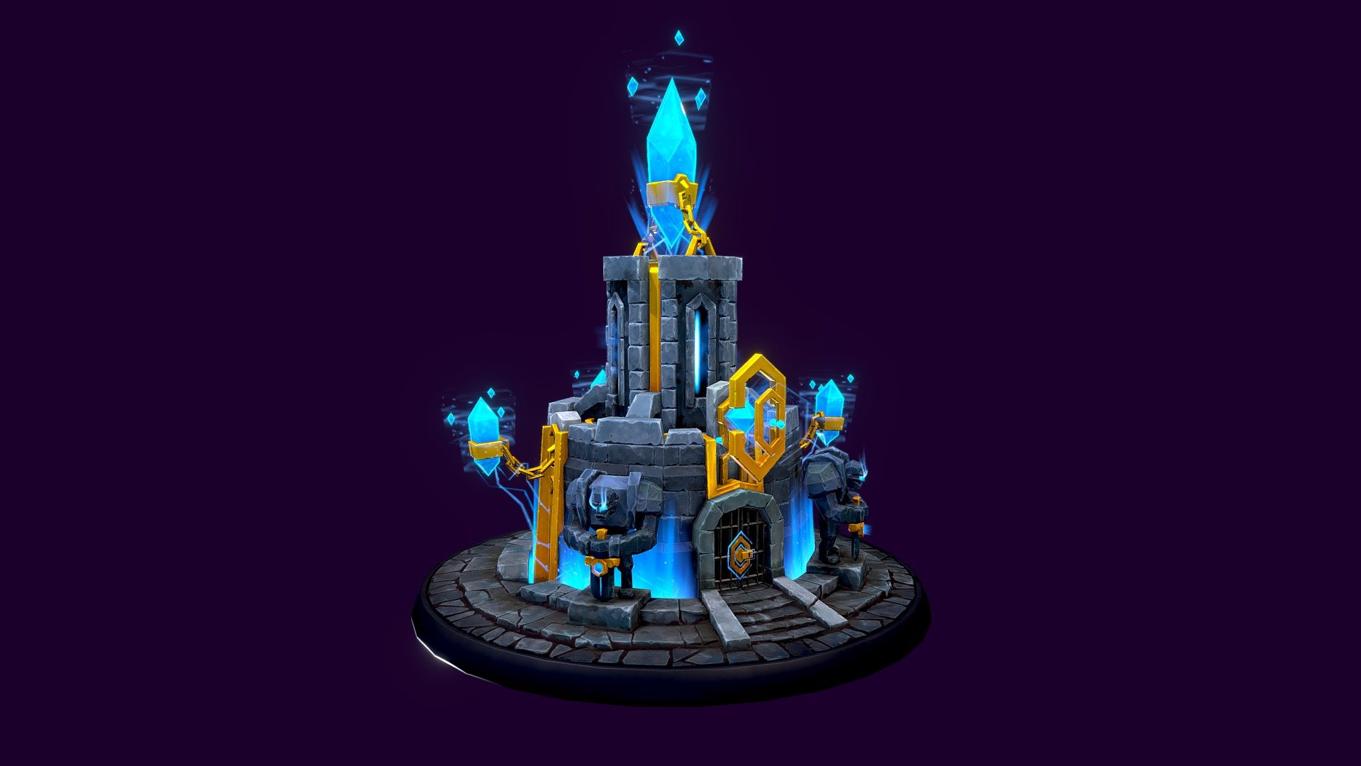 In a mysterious stone tower, a powerful wizard continues his studies of harnessing arcane magic. Outside, the ever watchful statues stand guard to those who may threaten to interrupt.

I was inspired by a piece from Sephiroth Art(https://www.artstation.com/artwork/qZkKz) for a reference and took some further liberties.

Another exercise to learn more Blender and Substance Painter.
