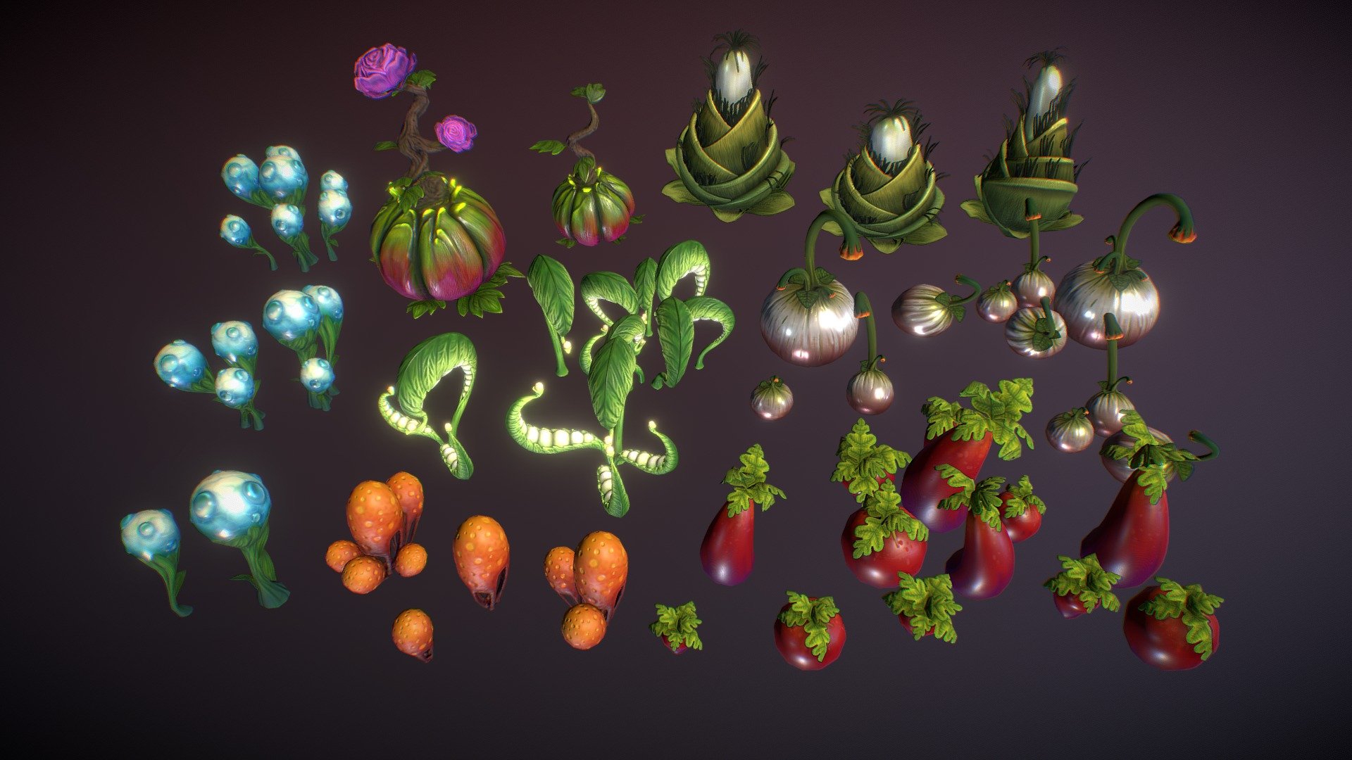 Few kinds of fantasy plants for your project. Each kind of plants have few different meshes.