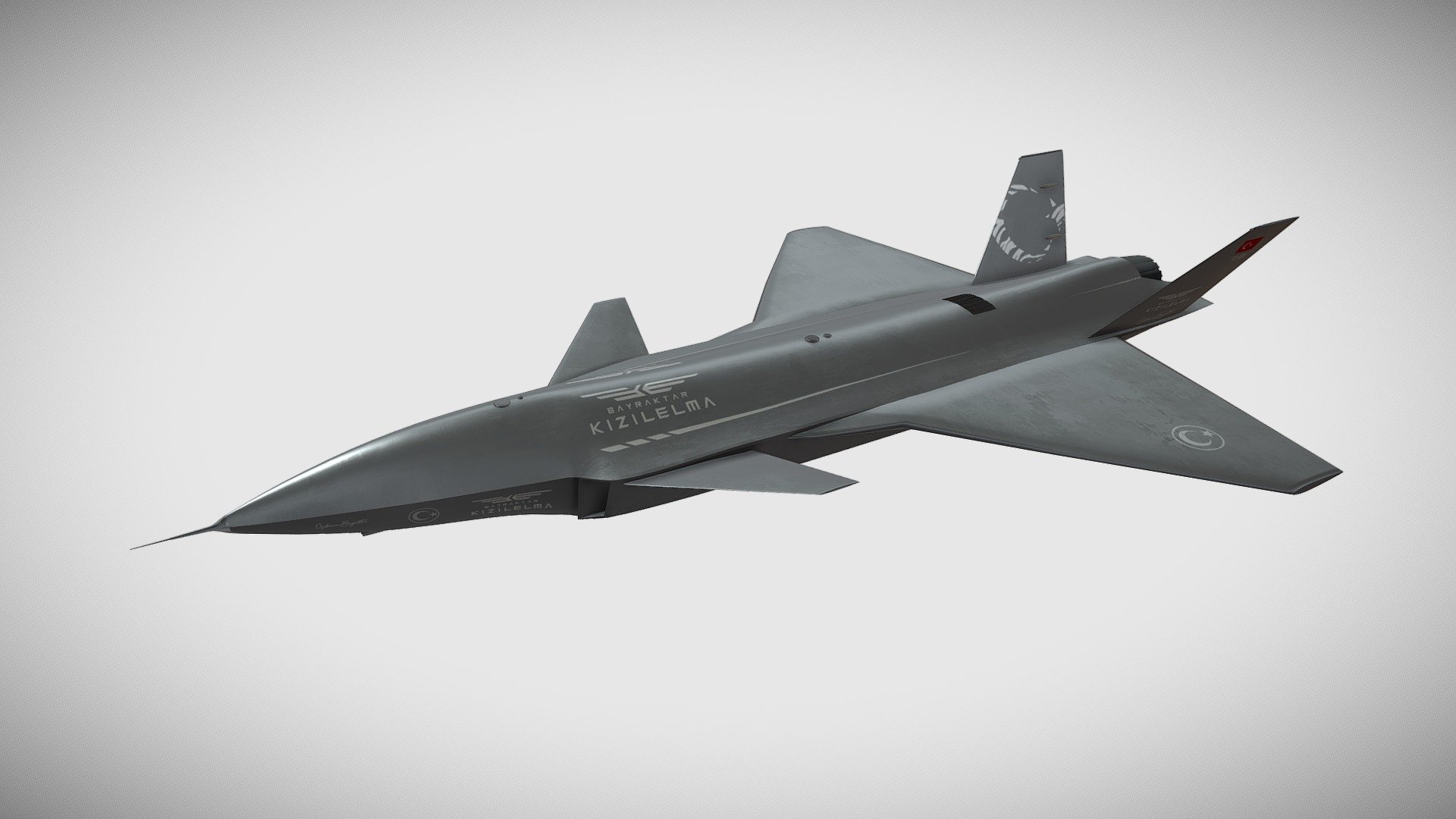 This is a high-quality Bayraktar Jet Engined Unmanned Combat Air Vehicle 3d model. 

I made this model with reference to the real Bayraktar Kızılelma prototype shared by Baykar.

I used Blender software for modelling and Substance Painter for texturing.

For more: https://cemgurbuz.com/bayraktar-kizilelma